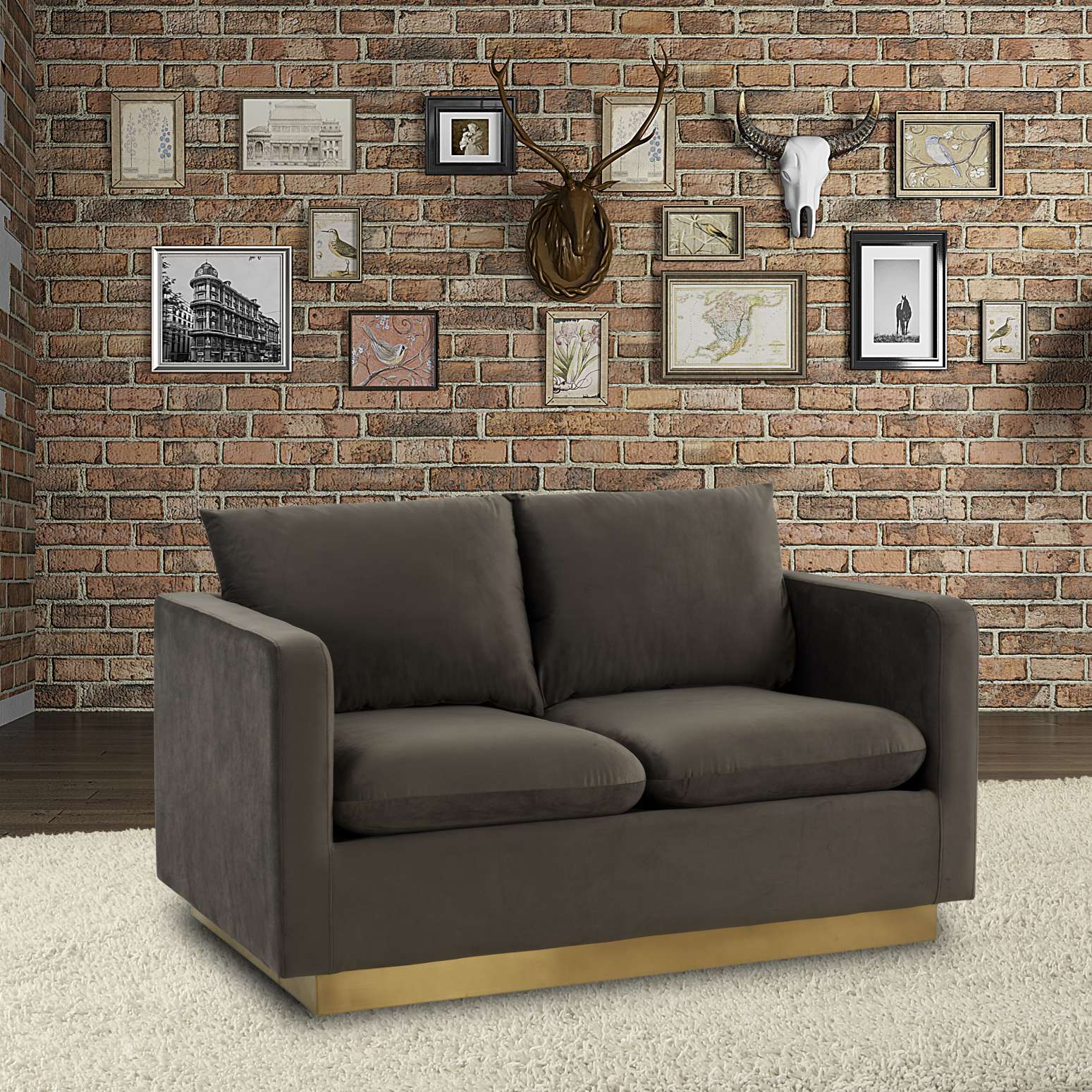LeisureMod Nervo Modern Mid-Century Upholstered Velvet Loveseat with Gold Frame - Image 19
