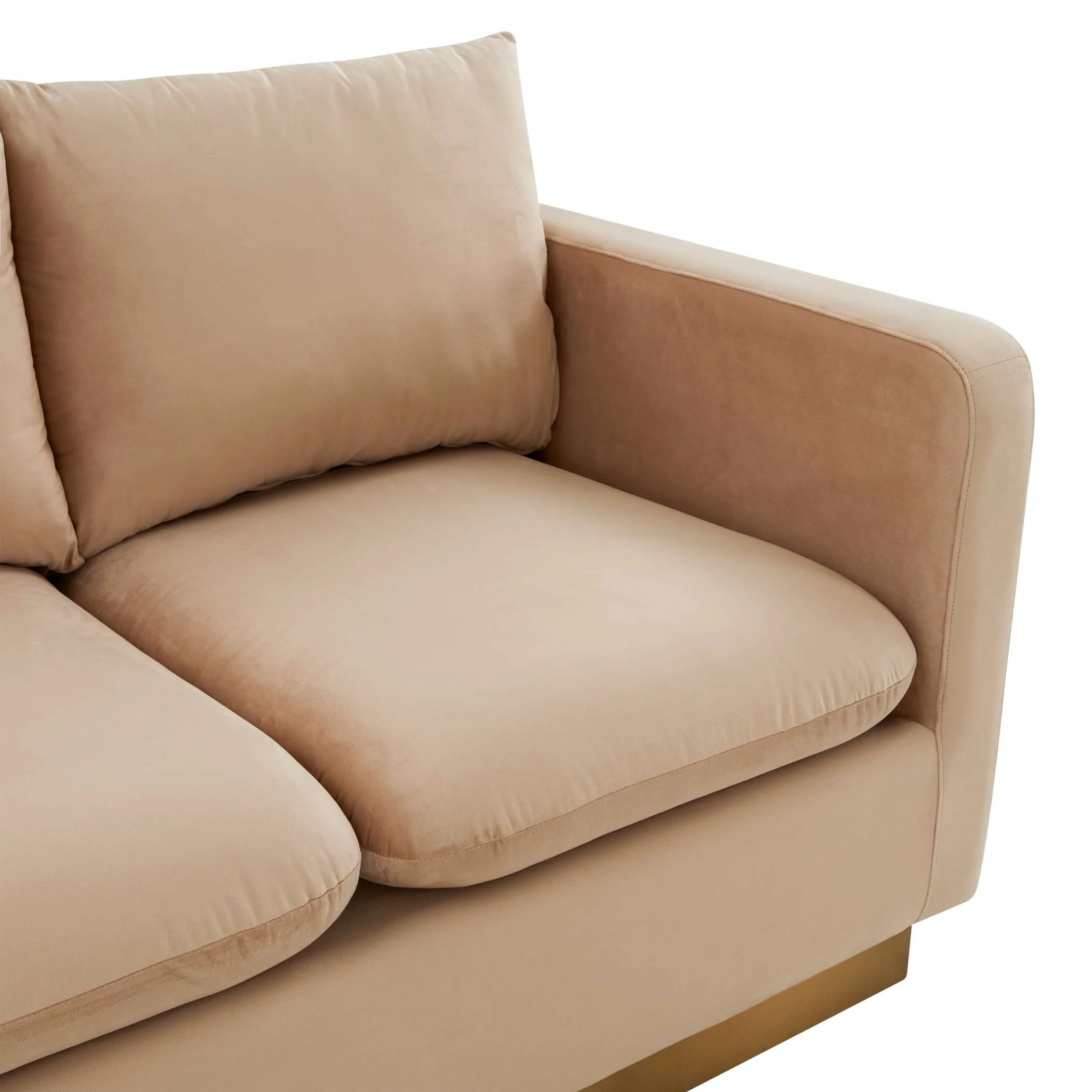 LeisureMod Nervo Modern Mid-Century Upholstered Velvet Loveseat with Gold Frame - Image 2