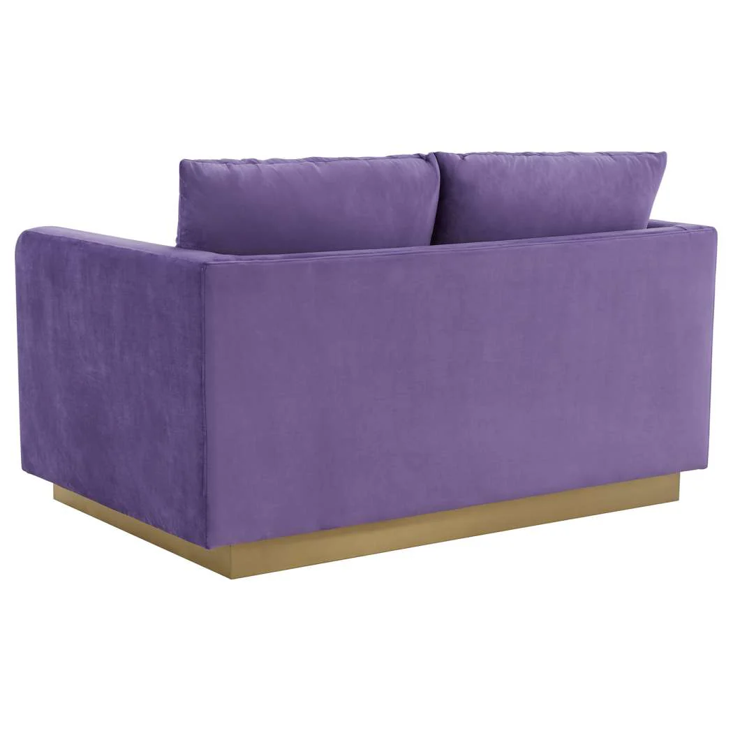 LeisureMod Nervo Modern Mid-Century Upholstered Velvet Loveseat with Gold Frame - Image 27