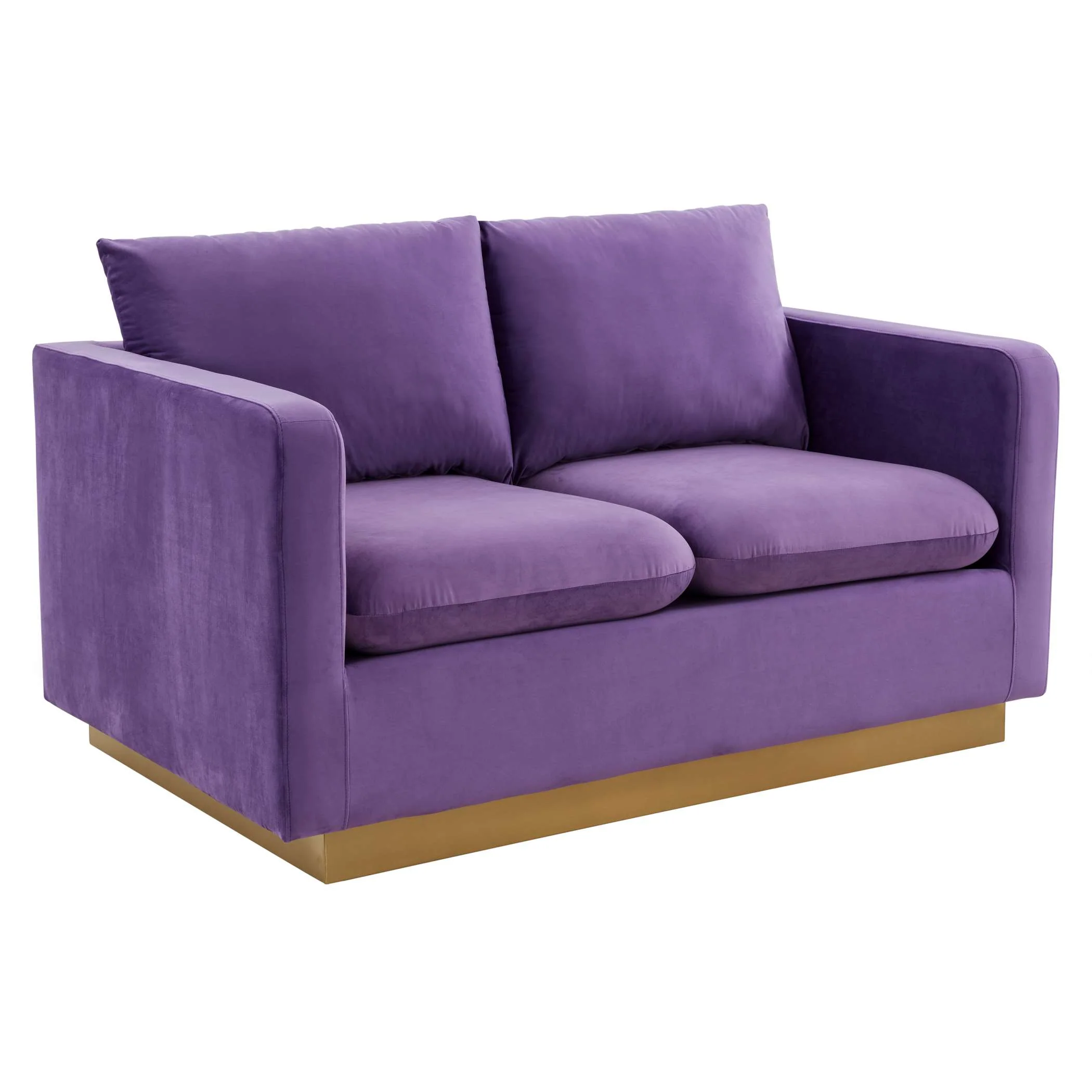 LeisureMod Nervo Modern Mid-Century Upholstered Velvet Loveseat with Gold Frame - Image 29