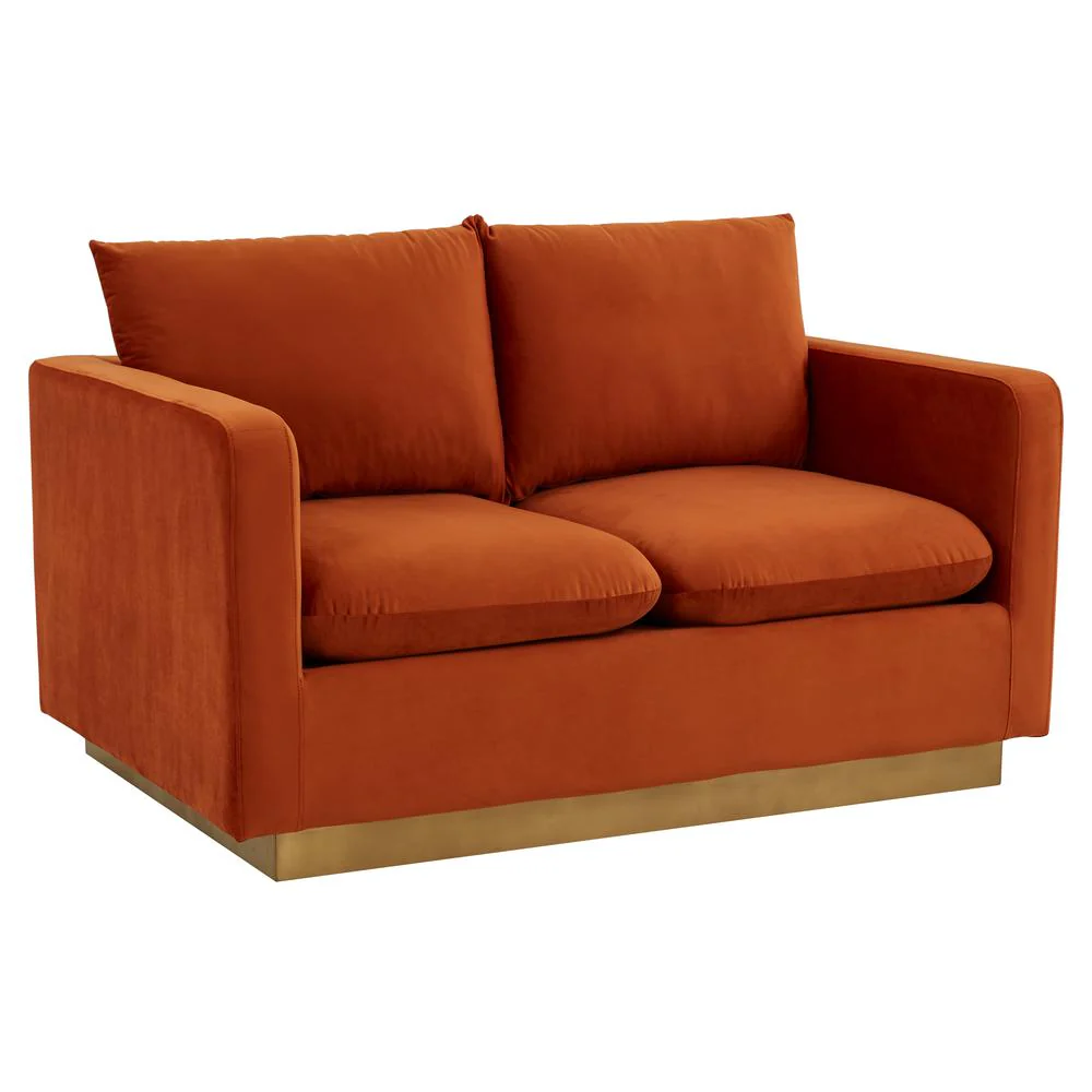 LeisureMod Nervo Modern Mid-Century Upholstered Velvet Loveseat with Gold Frame - Image 32