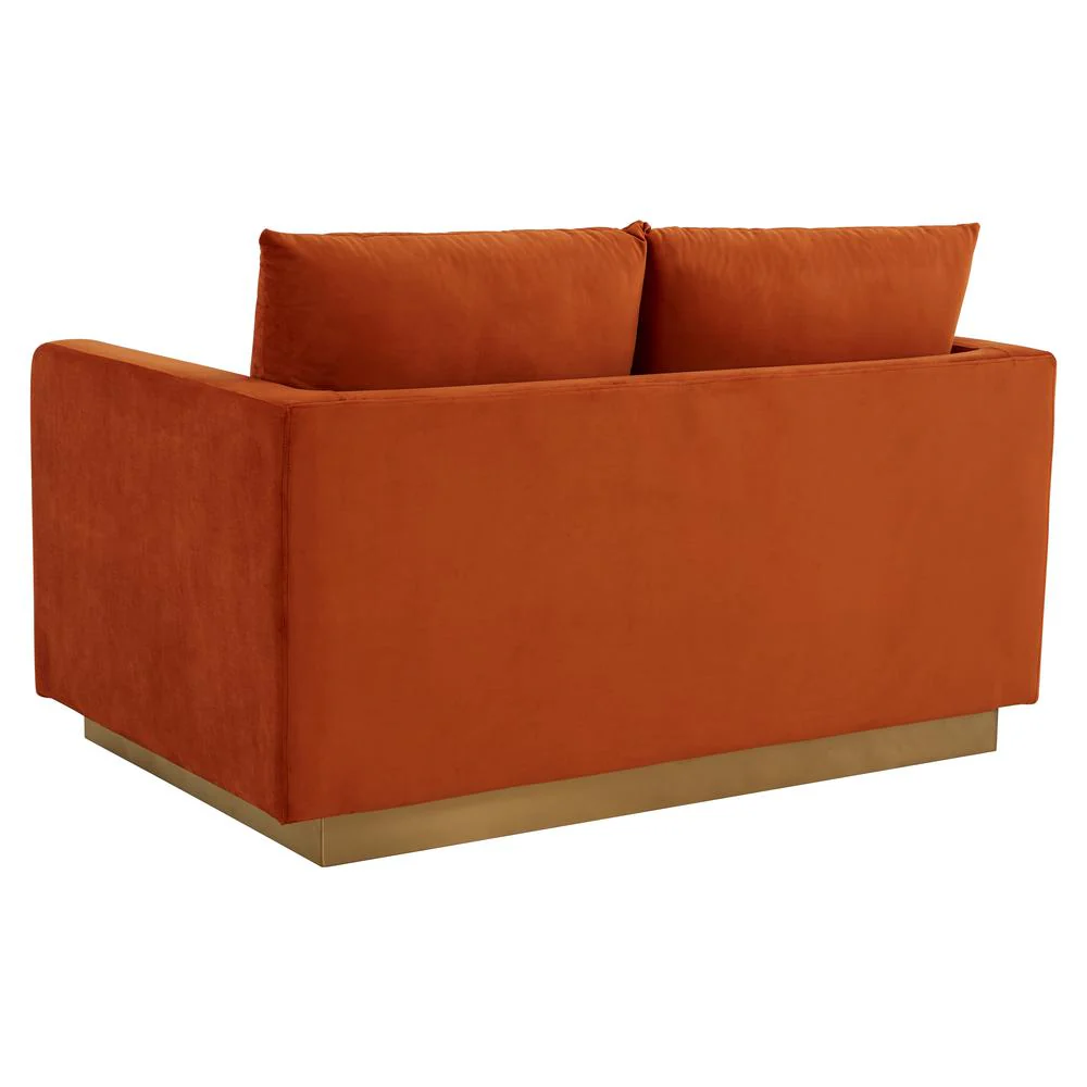 LeisureMod Nervo Modern Mid-Century Upholstered Velvet Loveseat with Gold Frame - Image 33