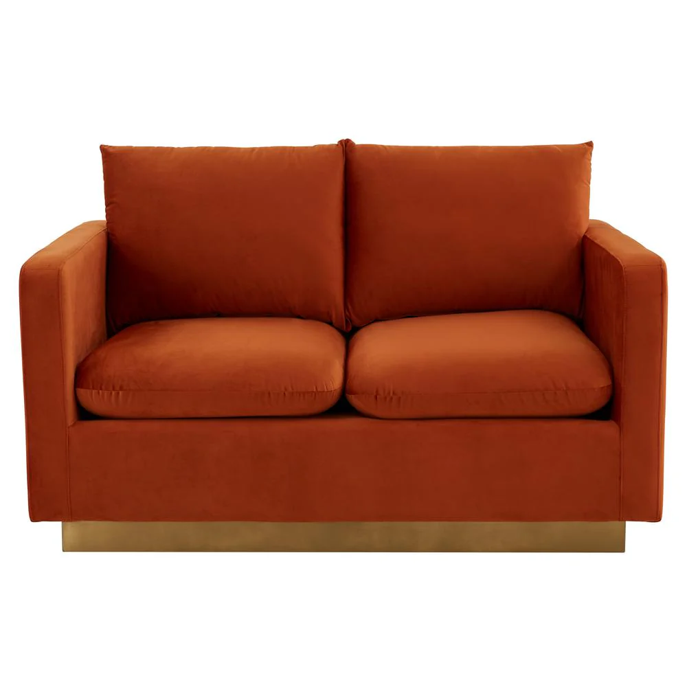 LeisureMod Nervo Modern Mid-Century Upholstered Velvet Loveseat with Gold Frame - Image 34