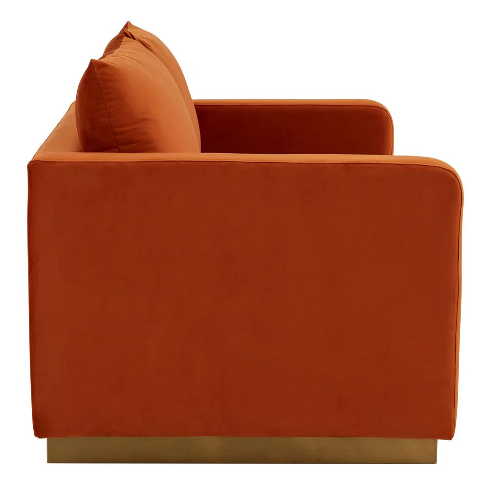 LeisureMod Nervo Modern Mid-Century Upholstered Velvet Loveseat with Gold Frame - Image 35