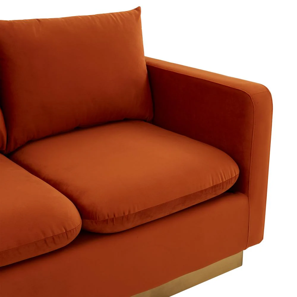 LeisureMod Nervo Modern Mid-Century Upholstered Velvet Loveseat with Gold Frame - Image 36