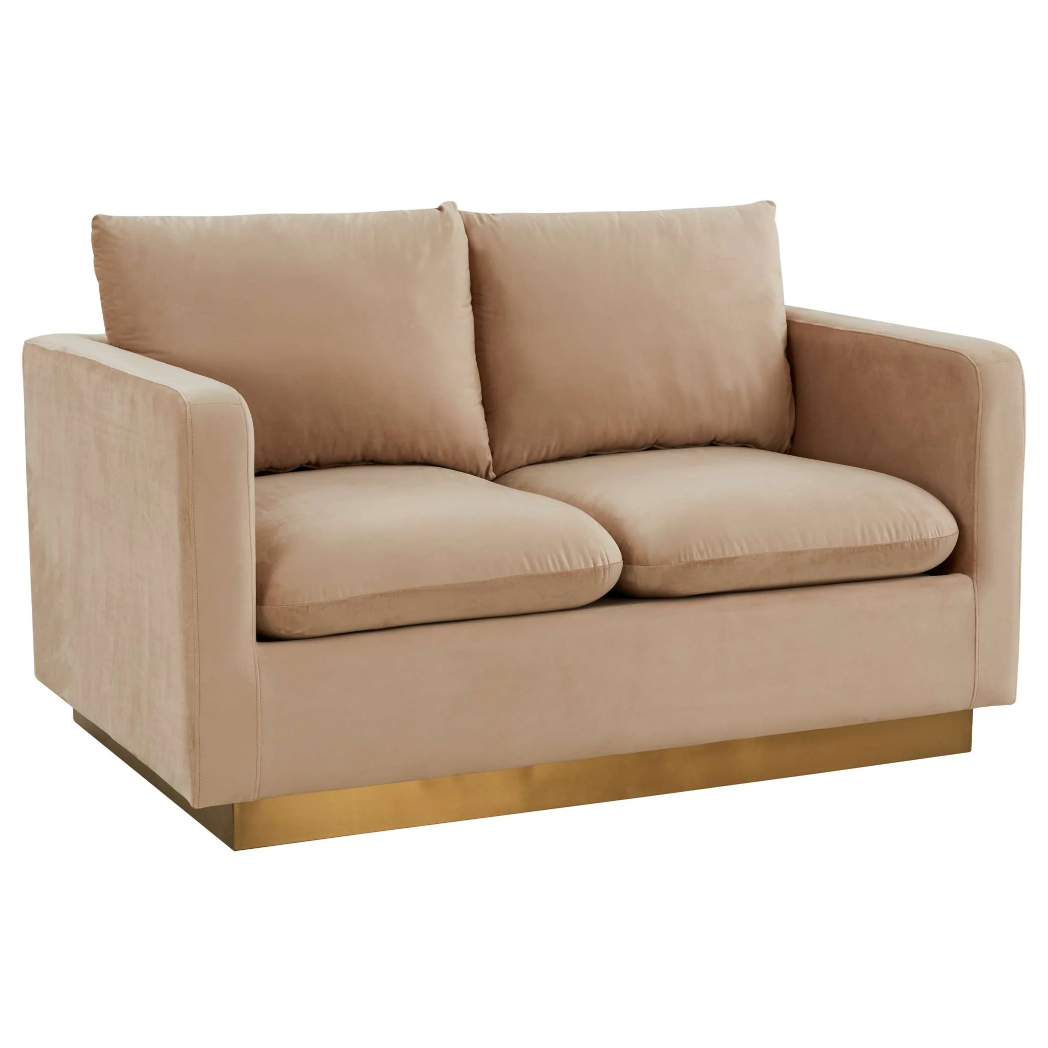 LeisureMod Nervo Modern Mid-Century Upholstered Velvet Loveseat with Gold Frame - Image 5
