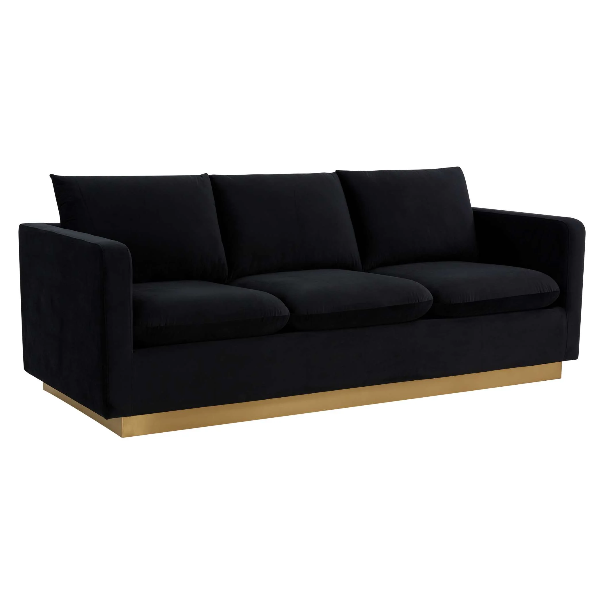 LeisureMod Nervo Modern Mid-Century Upholstered Velvet Sofa with Gold Frame - Image 14
