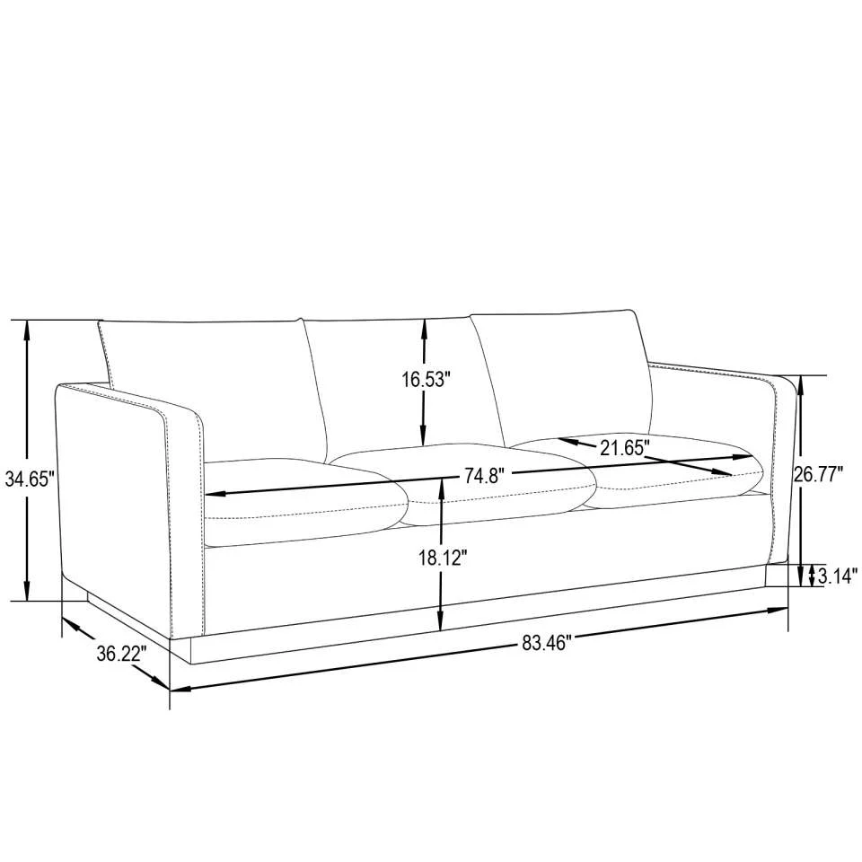 LeisureMod Nervo Modern Mid-Century Upholstered Velvet Sofa with Gold Frame - Image 15