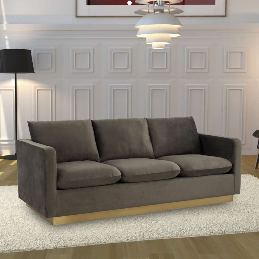 LeisureMod Nervo Modern Mid-Century Upholstered Velvet Sofa with Gold Frame - Image 16