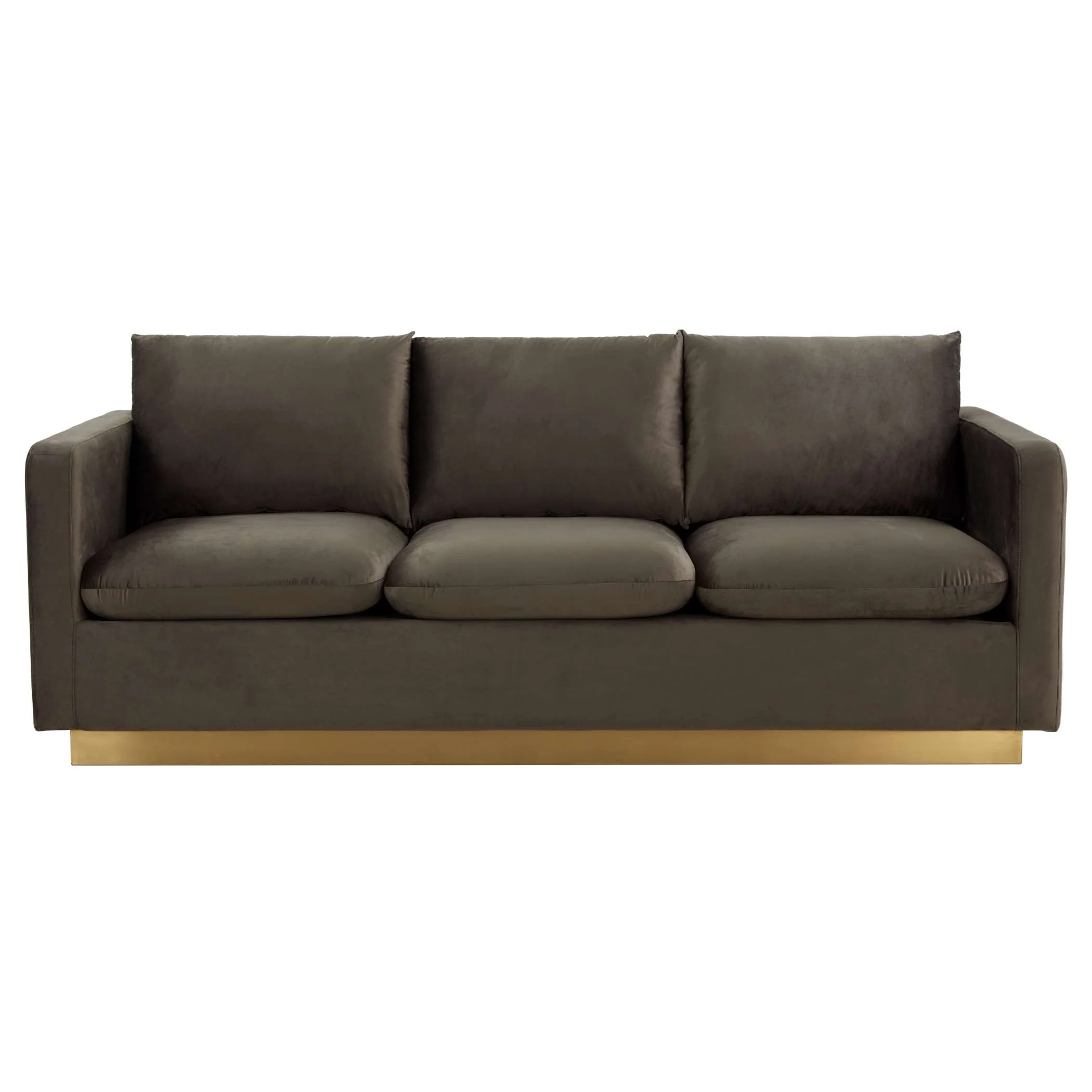 LeisureMod Nervo Modern Mid-Century Upholstered Velvet Sofa with Gold Frame - Image 17