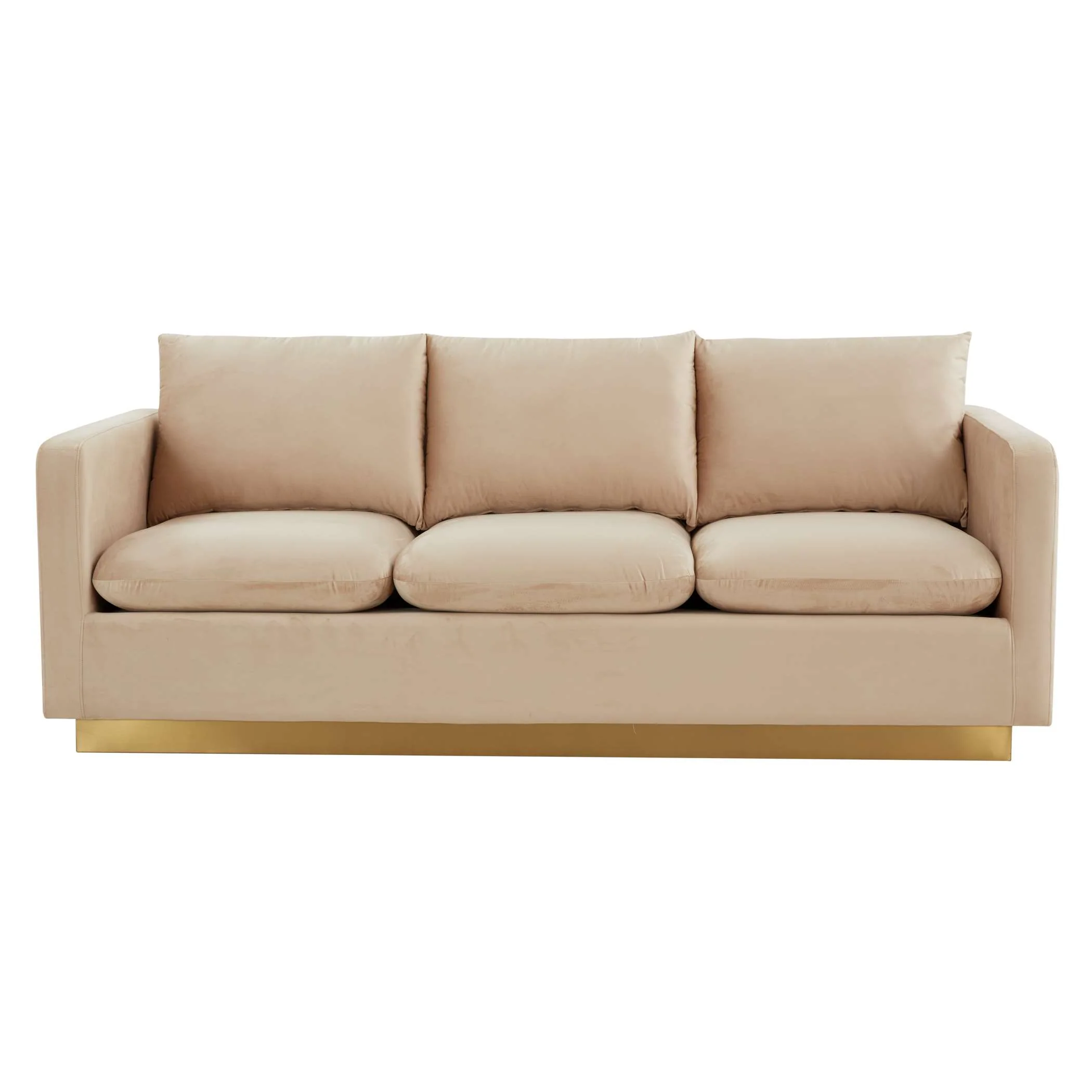 LeisureMod Nervo Modern Mid-Century Upholstered Velvet Sofa with Gold Frame - Image 2