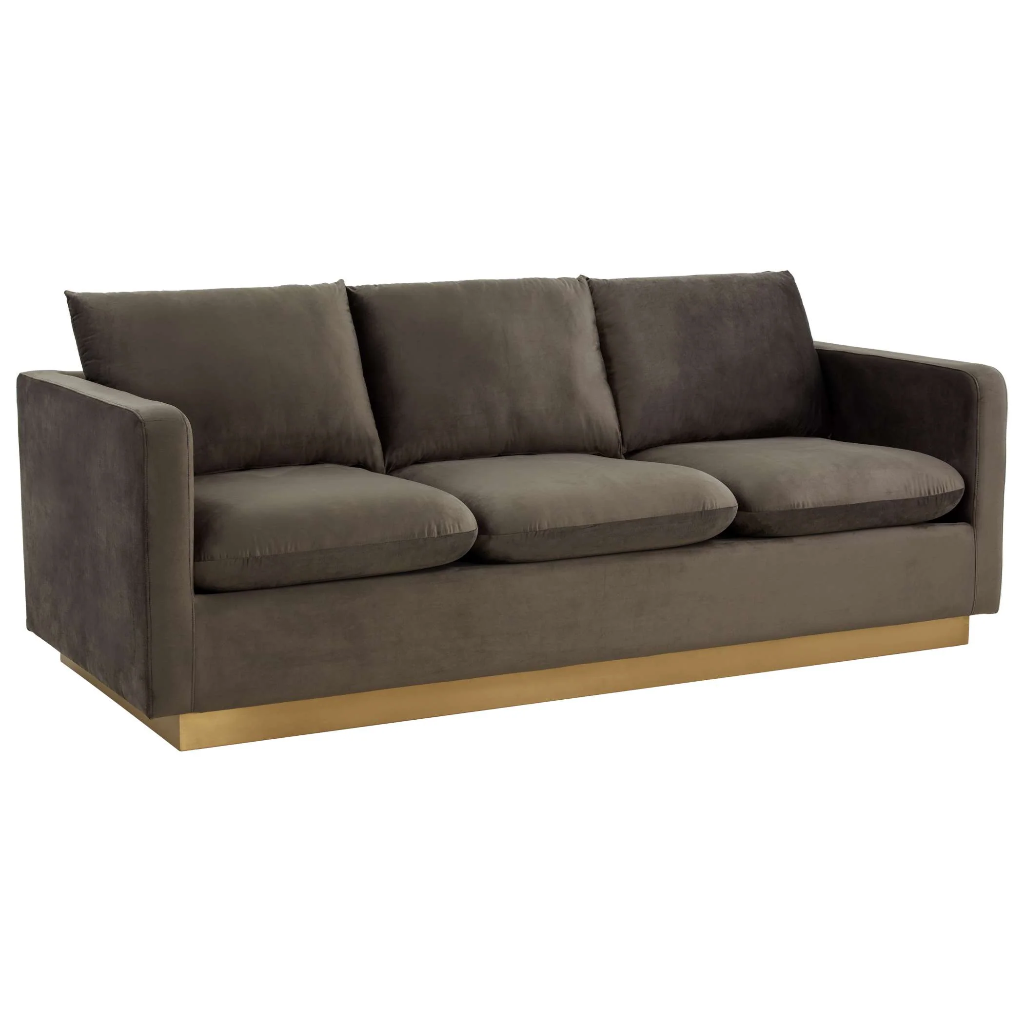 LeisureMod Nervo Modern Mid-Century Upholstered Velvet Sofa with Gold Frame - Image 21