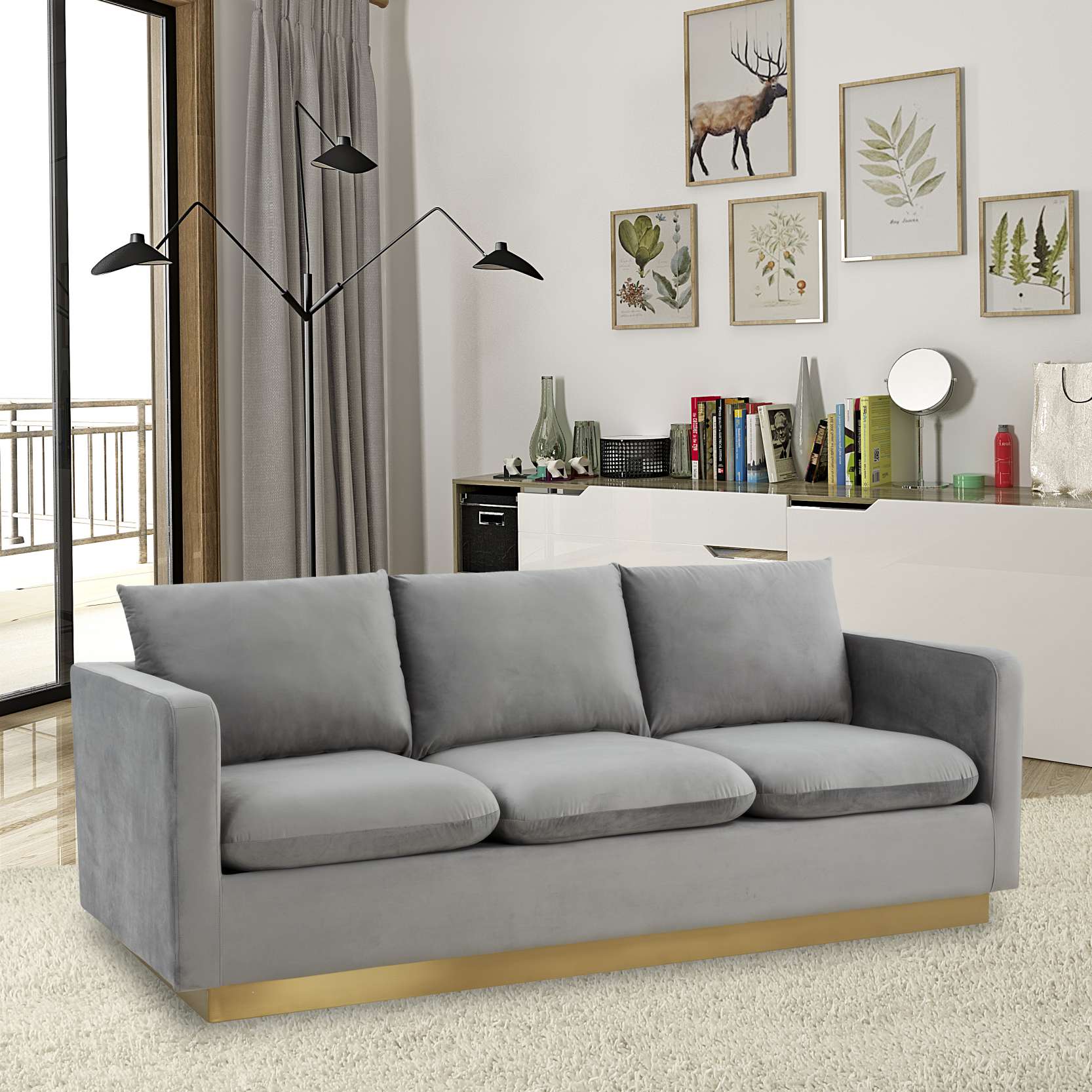 LeisureMod Nervo Modern Mid-Century Upholstered Velvet Sofa with Gold Frame - Image 23
