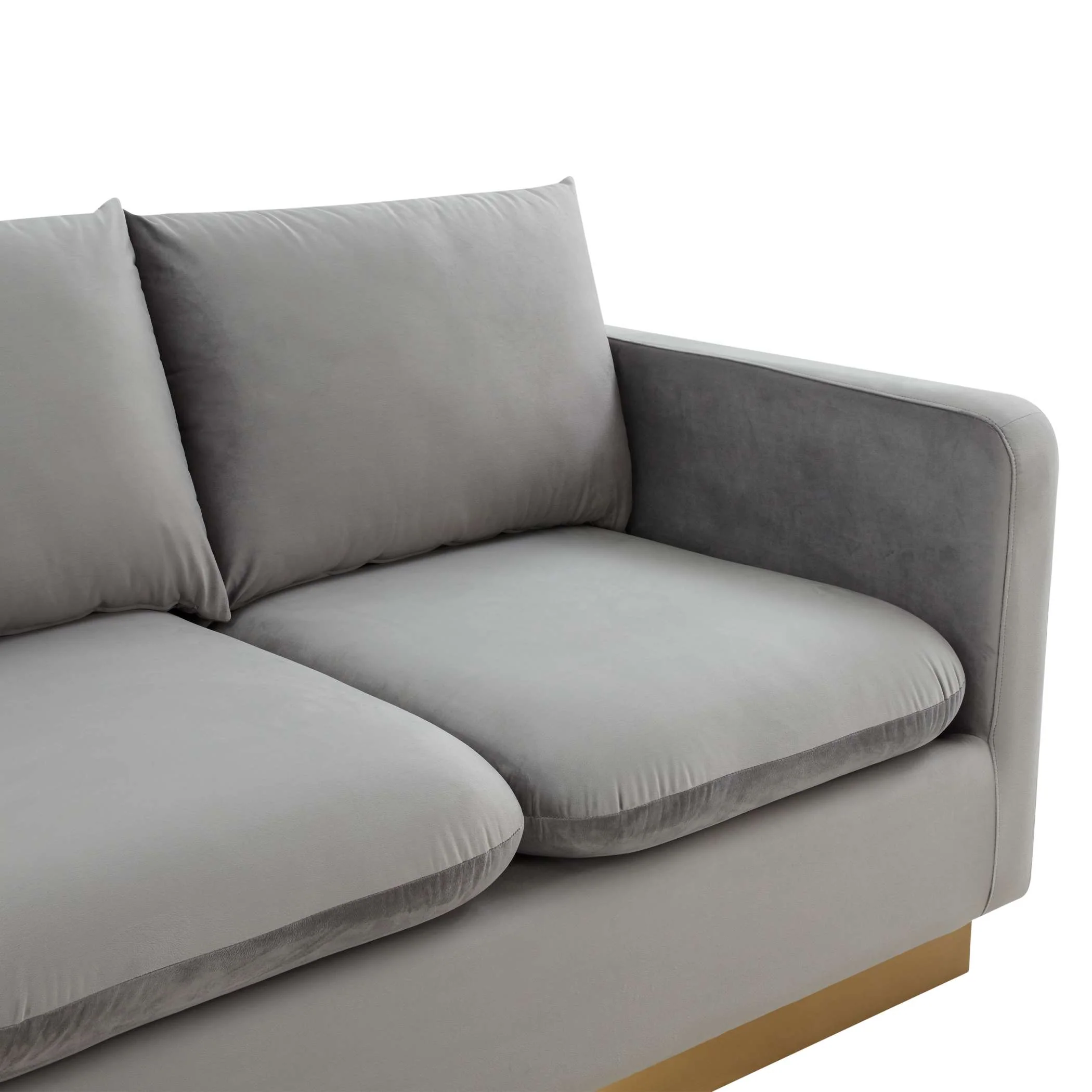 LeisureMod Nervo Modern Mid-Century Upholstered Velvet Sofa with Gold Frame - Image 25