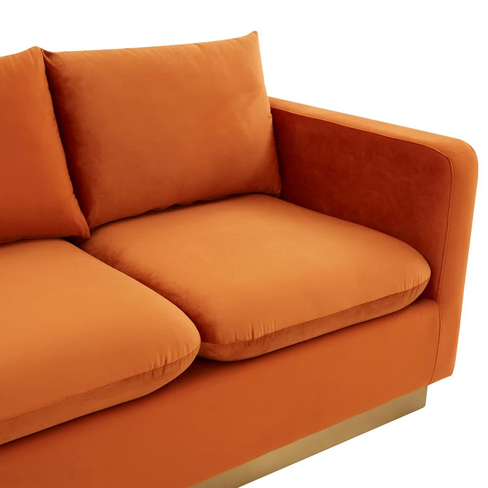 LeisureMod Nervo Modern Mid-Century Upholstered Velvet Sofa with Gold Frame - Image 31