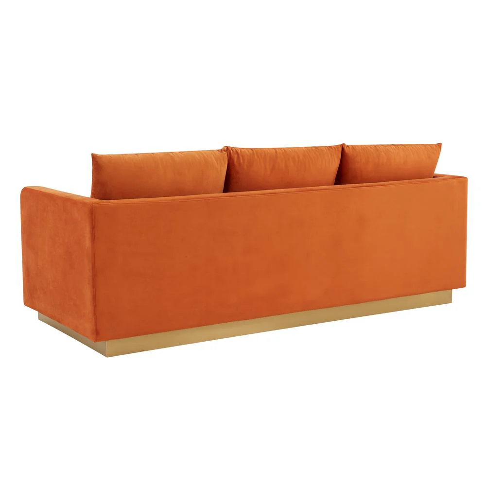 LeisureMod Nervo Modern Mid-Century Upholstered Velvet Sofa with Gold Frame - Image 32