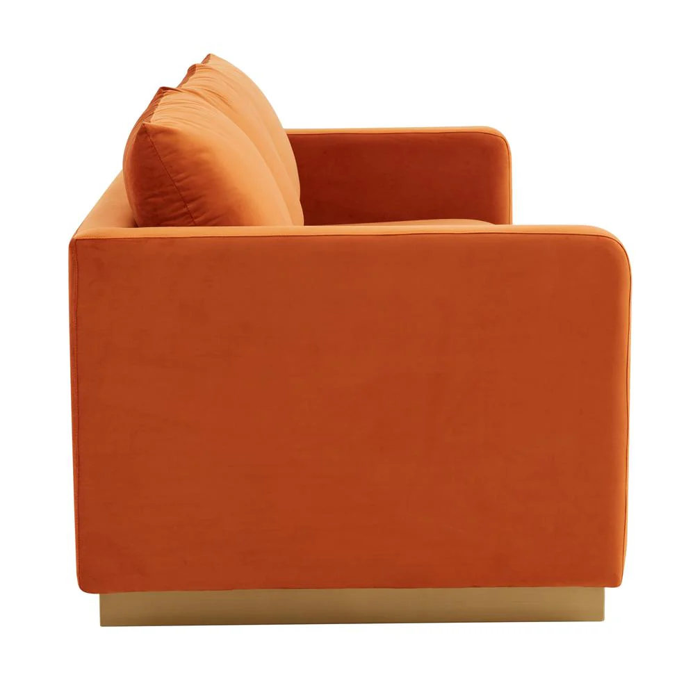 LeisureMod Nervo Modern Mid-Century Upholstered Velvet Sofa with Gold Frame - Image 33