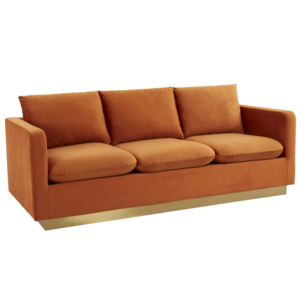 LeisureMod Nervo Modern Mid-Century Upholstered Velvet Sofa with Gold Frame - Image 34