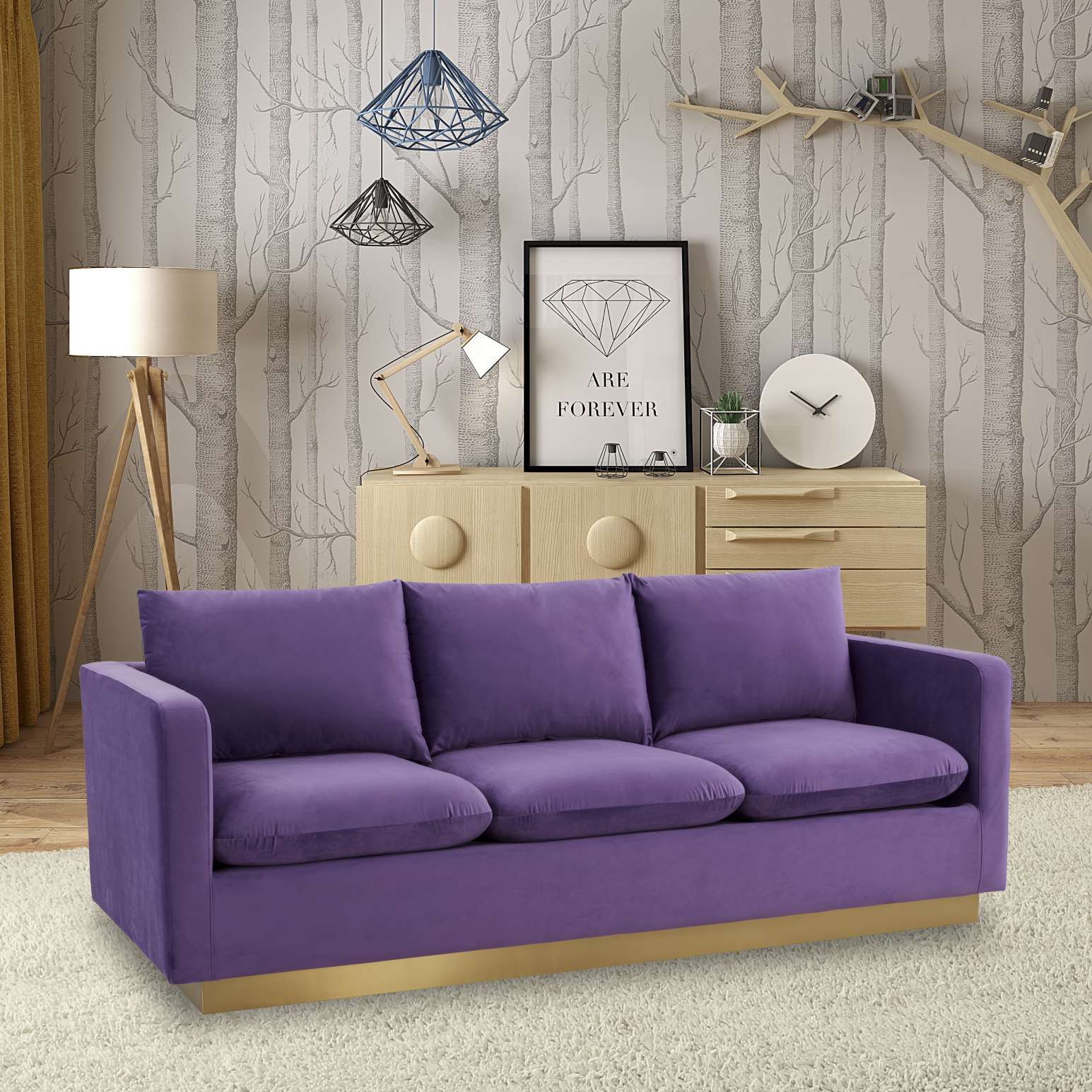 LeisureMod Nervo Modern Mid-Century Upholstered Velvet Sofa with Gold Frame - Image 36