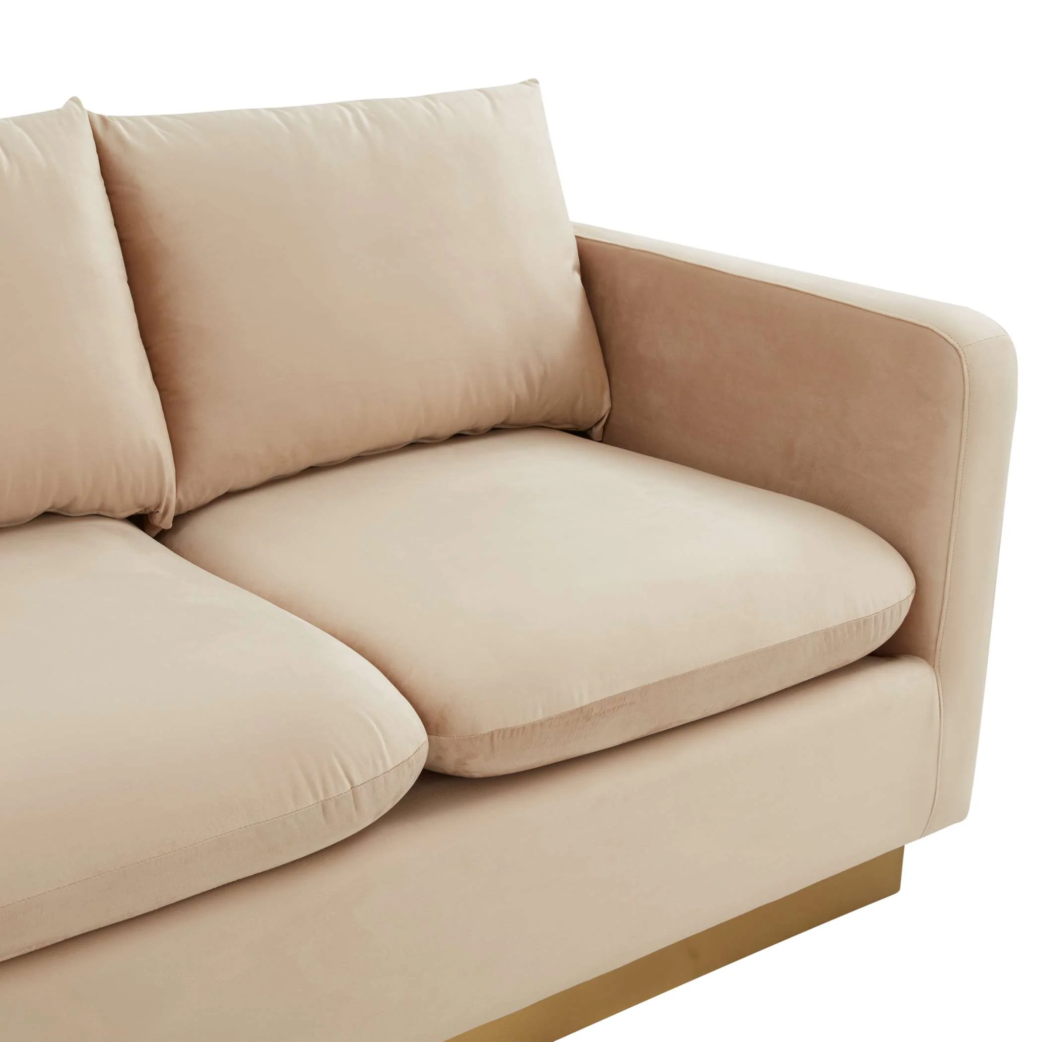 LeisureMod Nervo Modern Mid-Century Upholstered Velvet Sofa with Gold Frame - Image 4