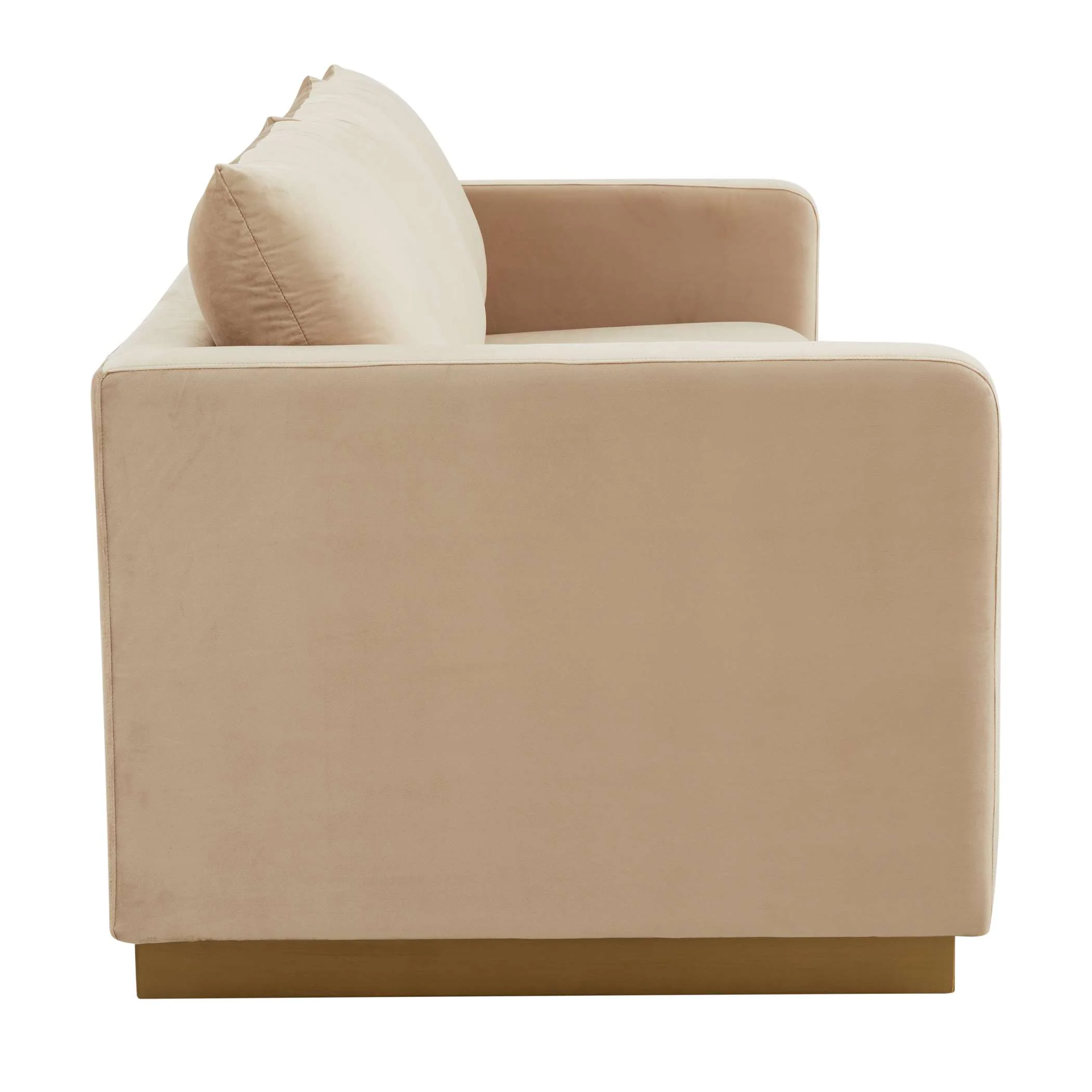 LeisureMod Nervo Modern Mid-Century Upholstered Velvet Sofa with Gold Frame - Image 6