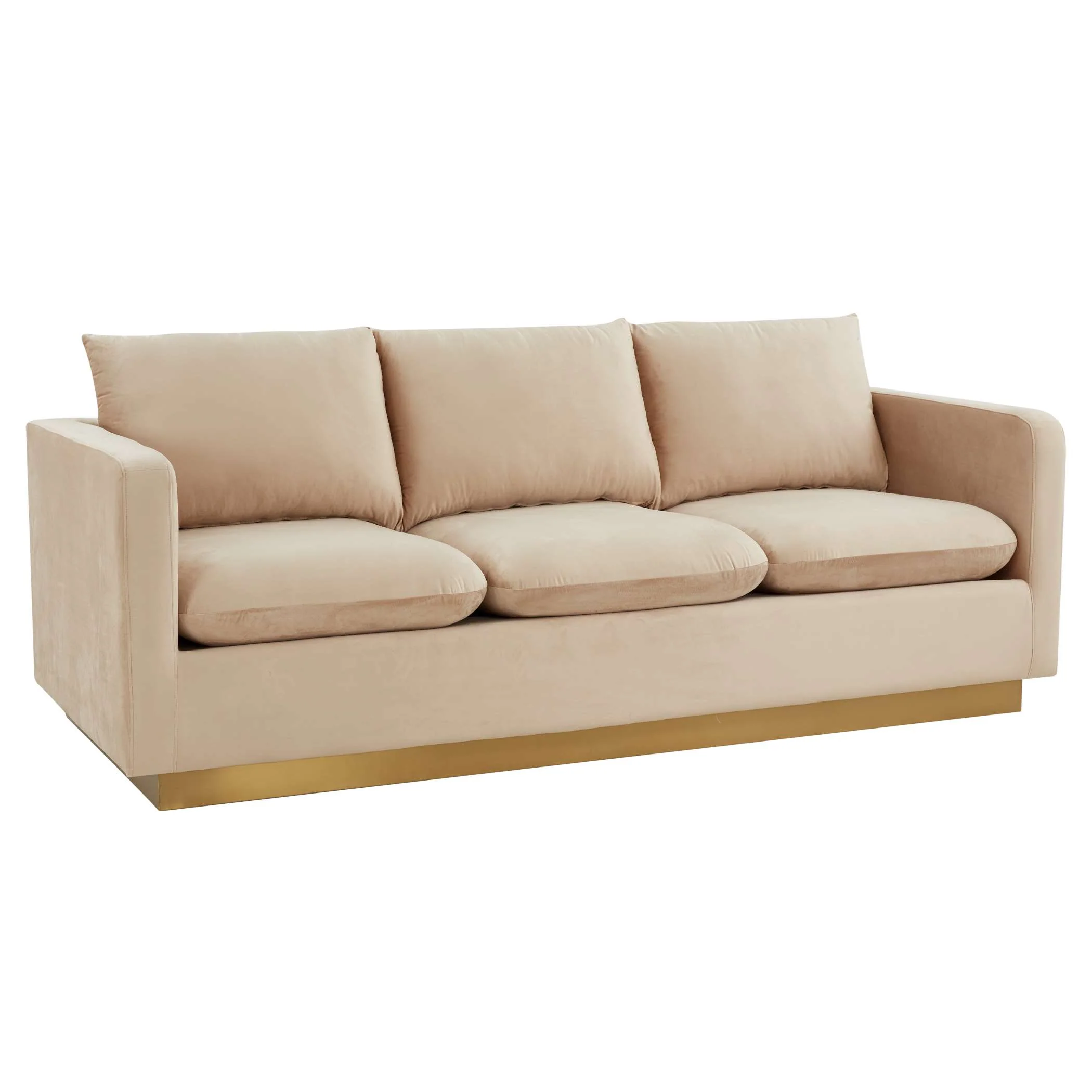 LeisureMod Nervo Modern Mid-Century Upholstered Velvet Sofa with Gold Frame - Image 7
