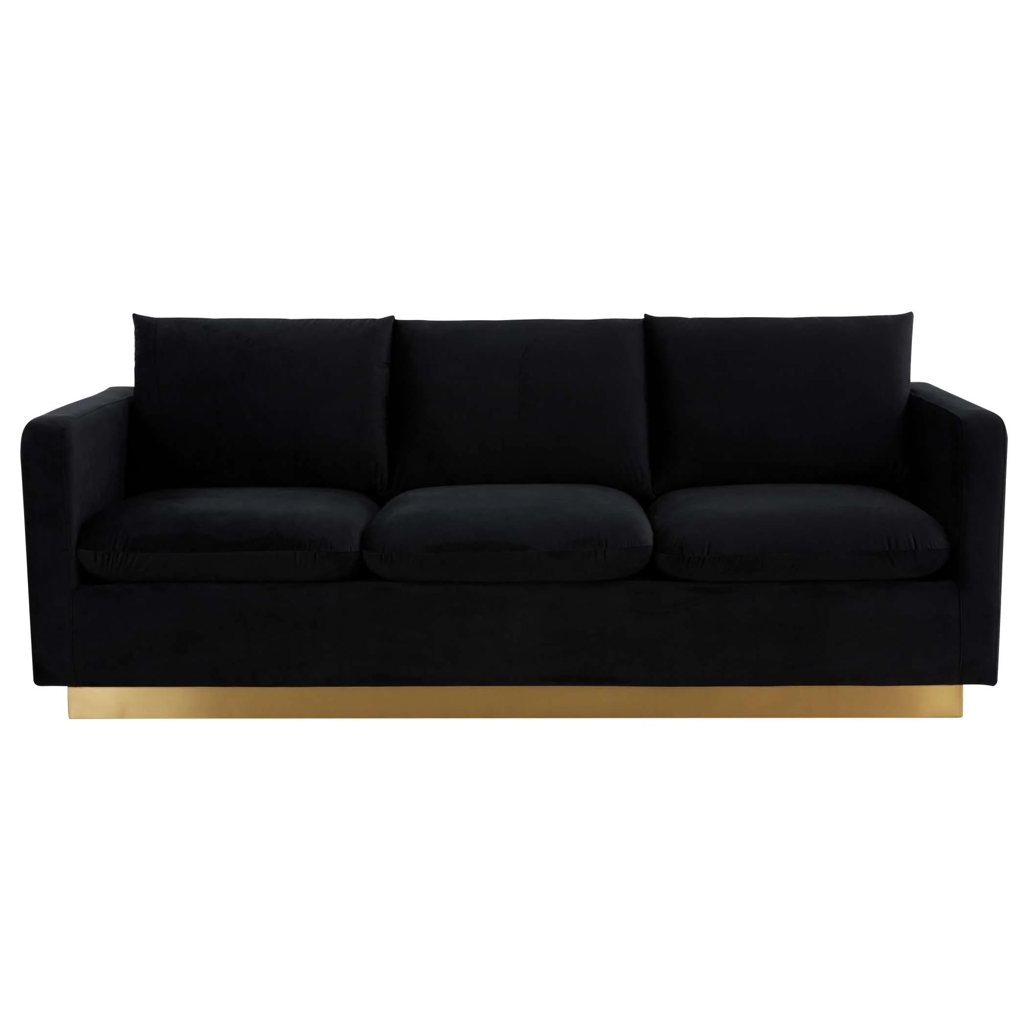 LeisureMod Nervo Modern Mid-Century Upholstered Velvet Sofa with Gold Frame - Image 9