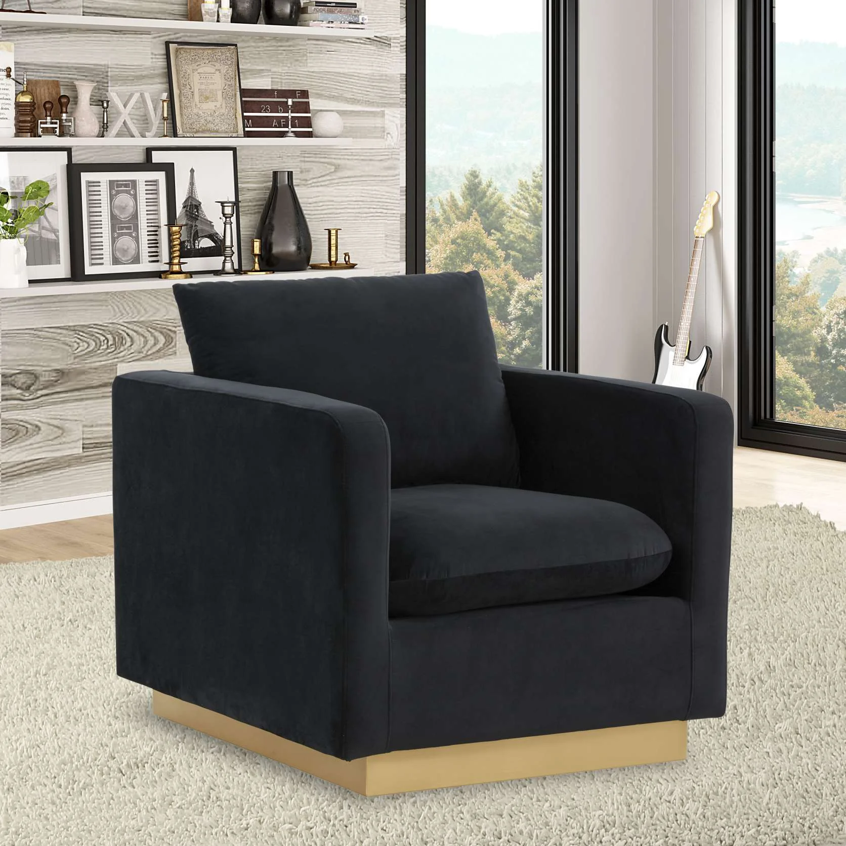 LeisureMod Nervo Velvet Accent Armchair With Gold Frame - Image 13