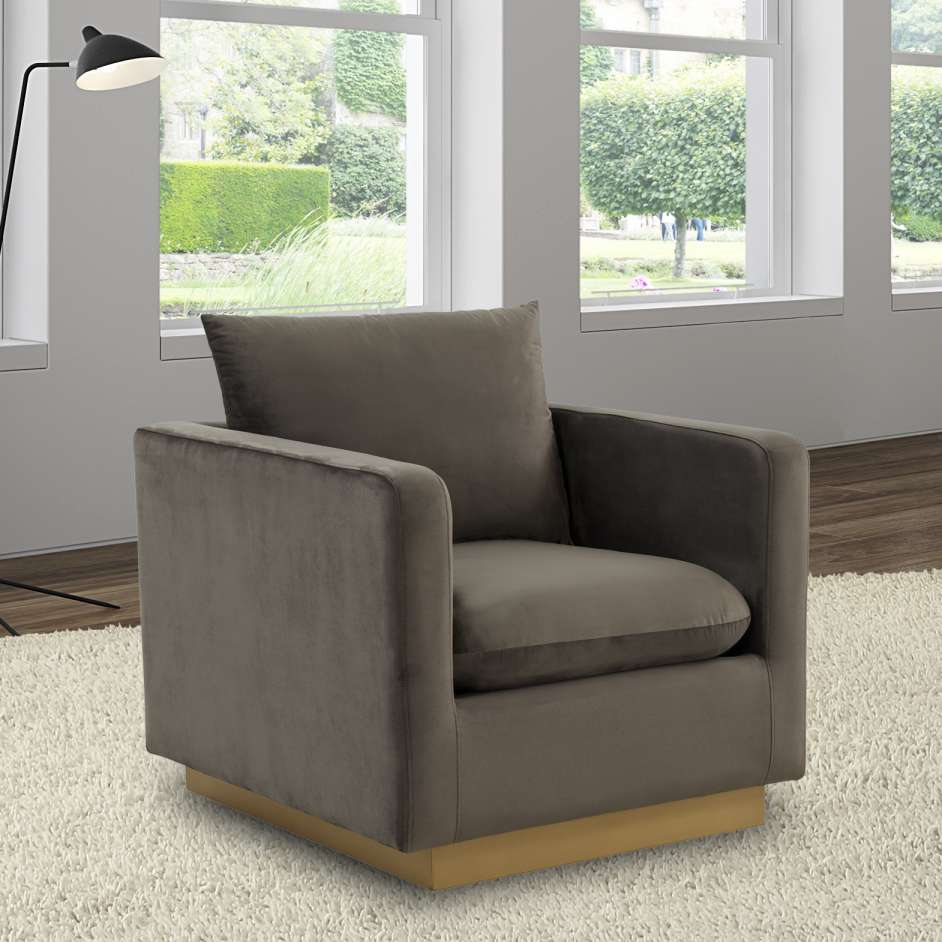 LeisureMod Nervo Velvet Accent Armchair With Gold Frame - Image 19