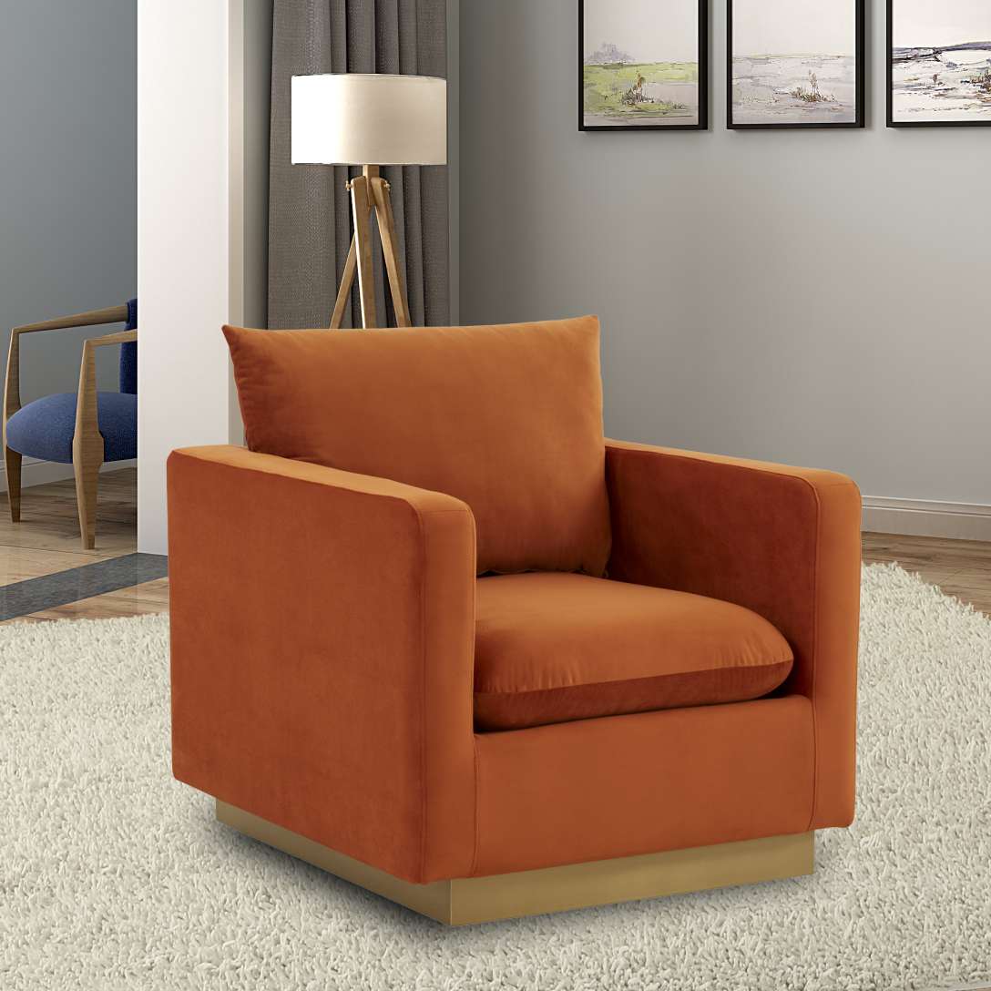 LeisureMod Nervo Velvet Accent Armchair With Gold Frame - Image 25