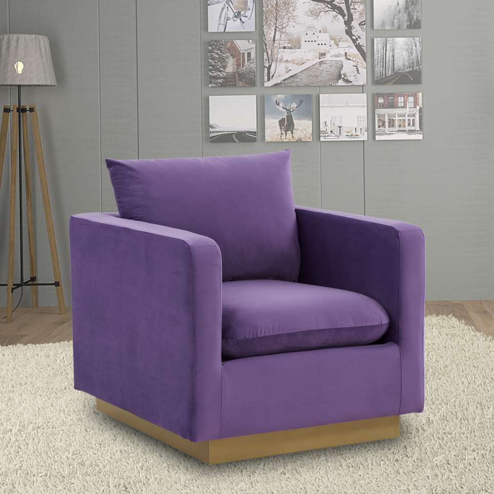 LeisureMod Nervo Velvet Accent Armchair With Gold Frame - Image 31