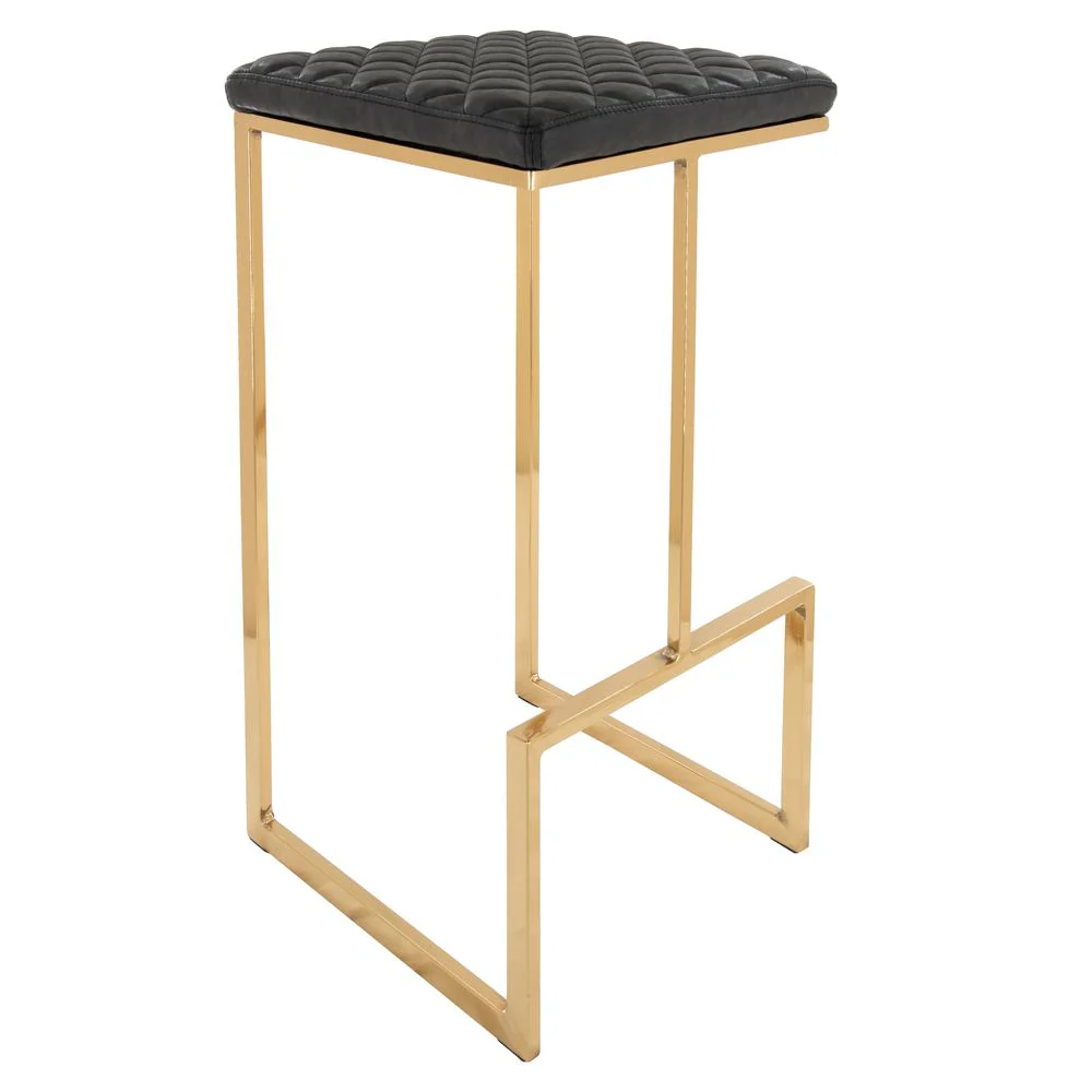 LeisureMod Quincy Quilted Stitched Leather Bar Stools With Gold Metal Frame - QSG29BL - Image 3