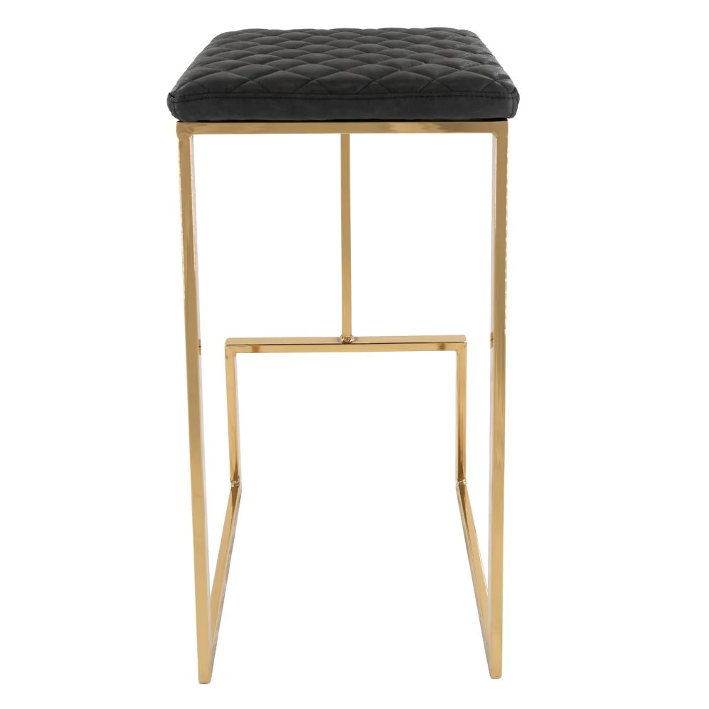 LeisureMod Quincy Quilted Stitched Leather Bar Stools With Gold Metal Frame - QSG29BL - Image 4