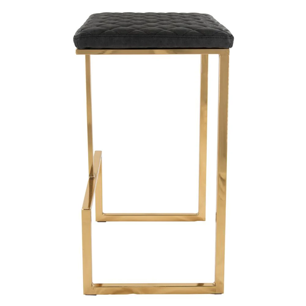 LeisureMod Quincy Quilted Stitched Leather Bar Stools With Gold Metal Frame - QSG29BL - Image 5