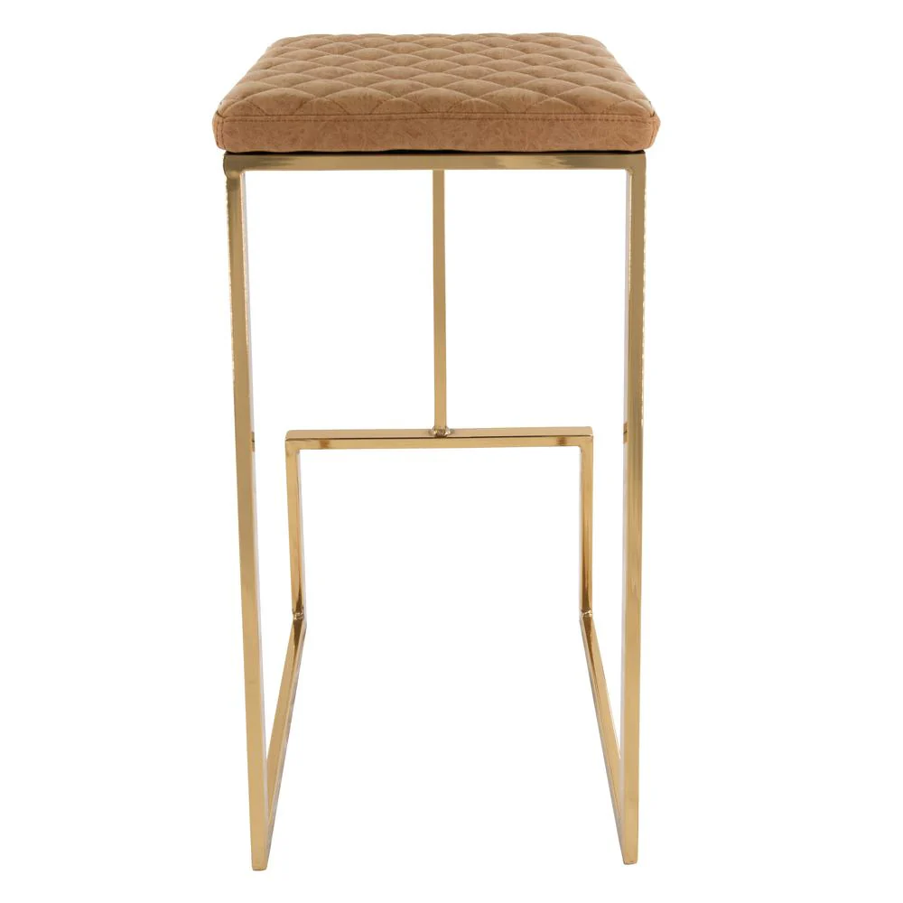 LeisureMod Quincy Quilted Stitched Leather Bar Stools With Gold Metal Frame - QSG29BR - Image 3