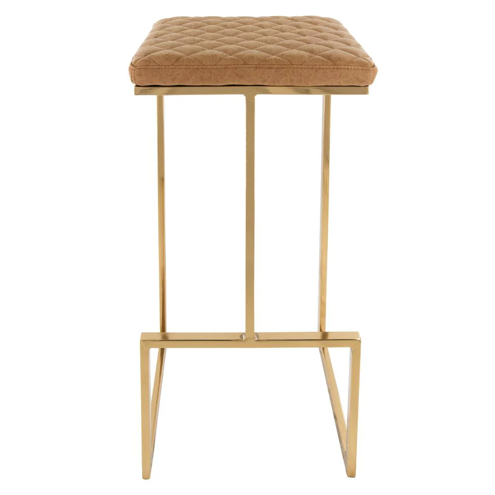 LeisureMod Quincy Quilted Stitched Leather Bar Stools With Gold Metal Frame - QSG29BR - Image 4