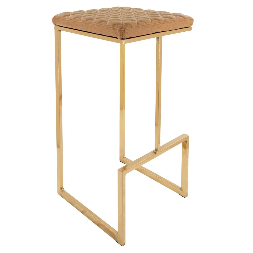 LeisureMod Quincy Quilted Stitched Leather Bar Stools With Gold Metal Frame - QSG29BR - Image 5