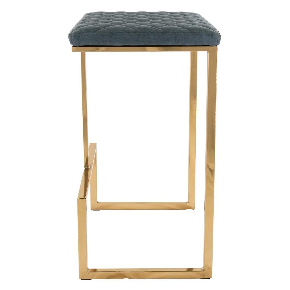 LeisureMod Quincy Quilted Stitched Leather Bar Stools With Gold Metal Frame - QSG29BU - Image 4