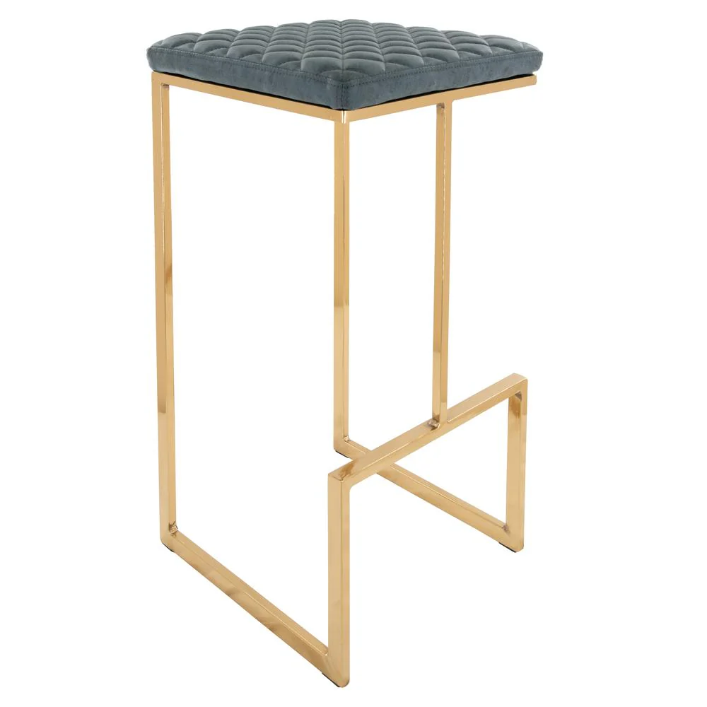 LeisureMod Quincy Quilted Stitched Leather Bar Stools With Gold Metal Frame - QSG29BU - Image 5
