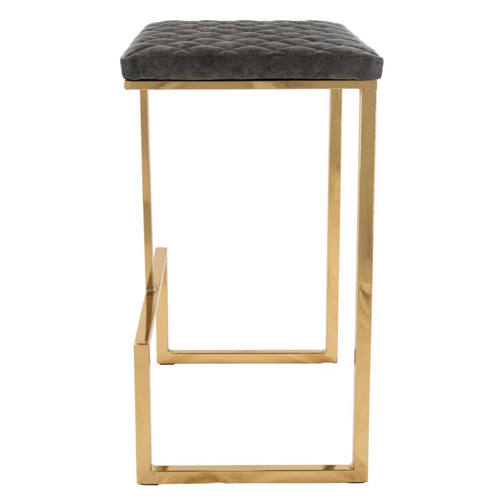 LeisureMod Quincy Quilted Stitched Leather Bar Stools With Gold Metal Frame - QSG29GR - Image 5