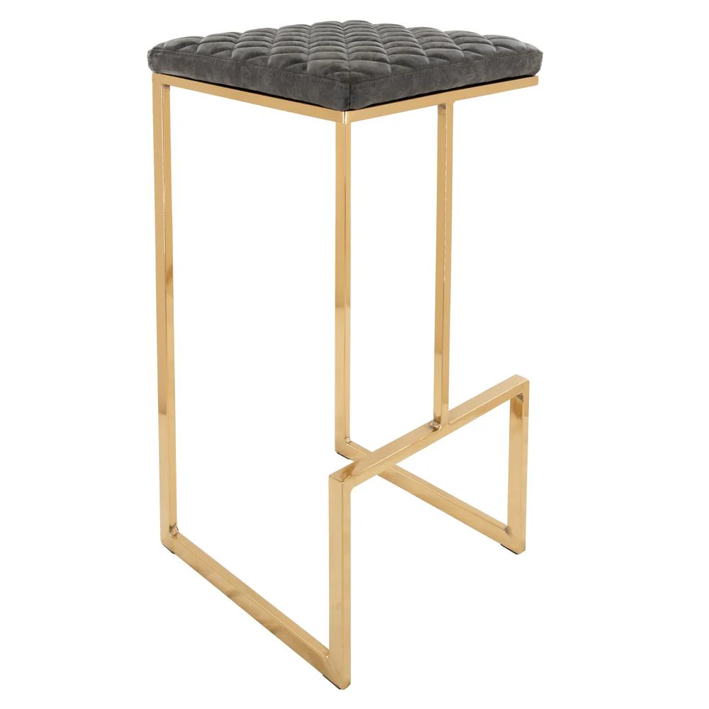 LeisureMod Quincy Quilted Stitched Leather Bar Stools With Gold Metal Frame - QSG29GR - Image 6