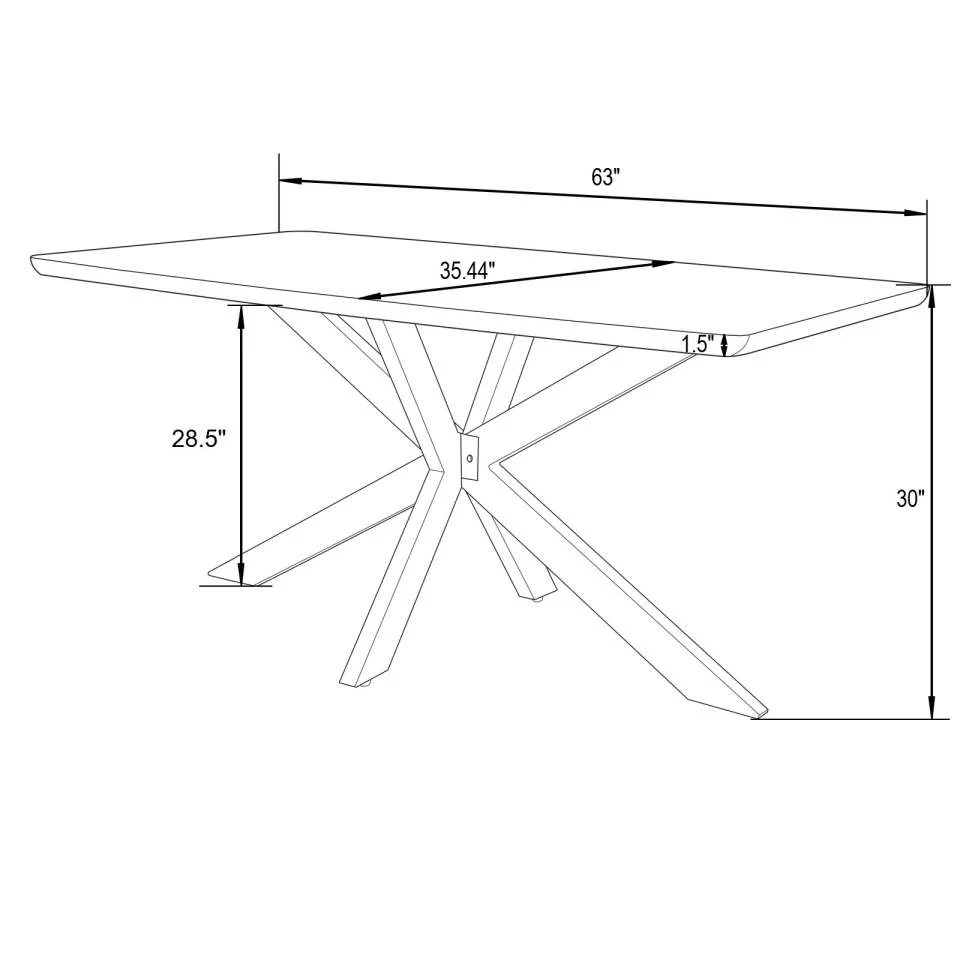 LeisureMod Ravenna 63" Rectangular Wood Dining Table With Modern Metal Base - Image 13