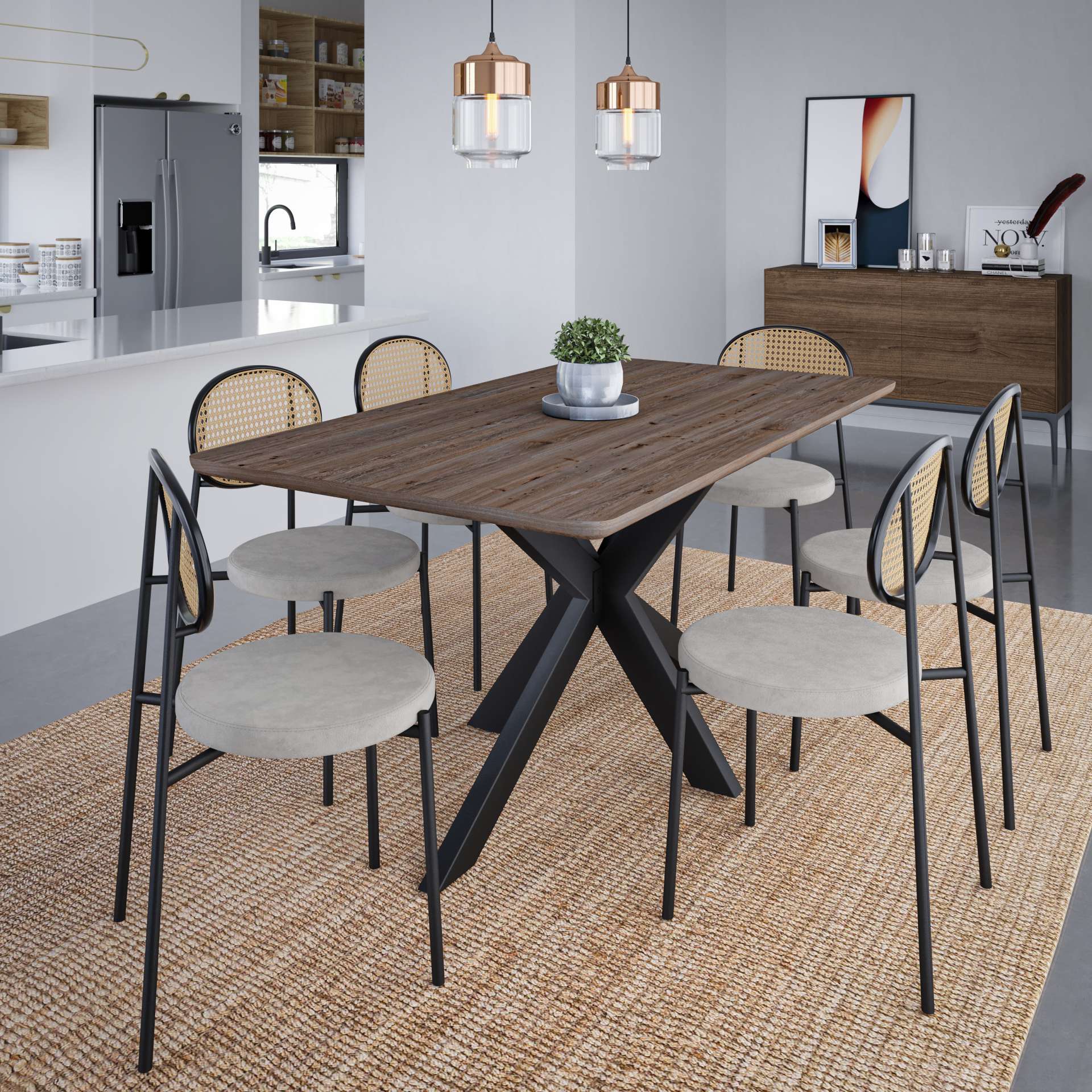 LeisureMod Ravenna 63" Rectangular Wood Dining Table With Modern Metal Base - Image 15