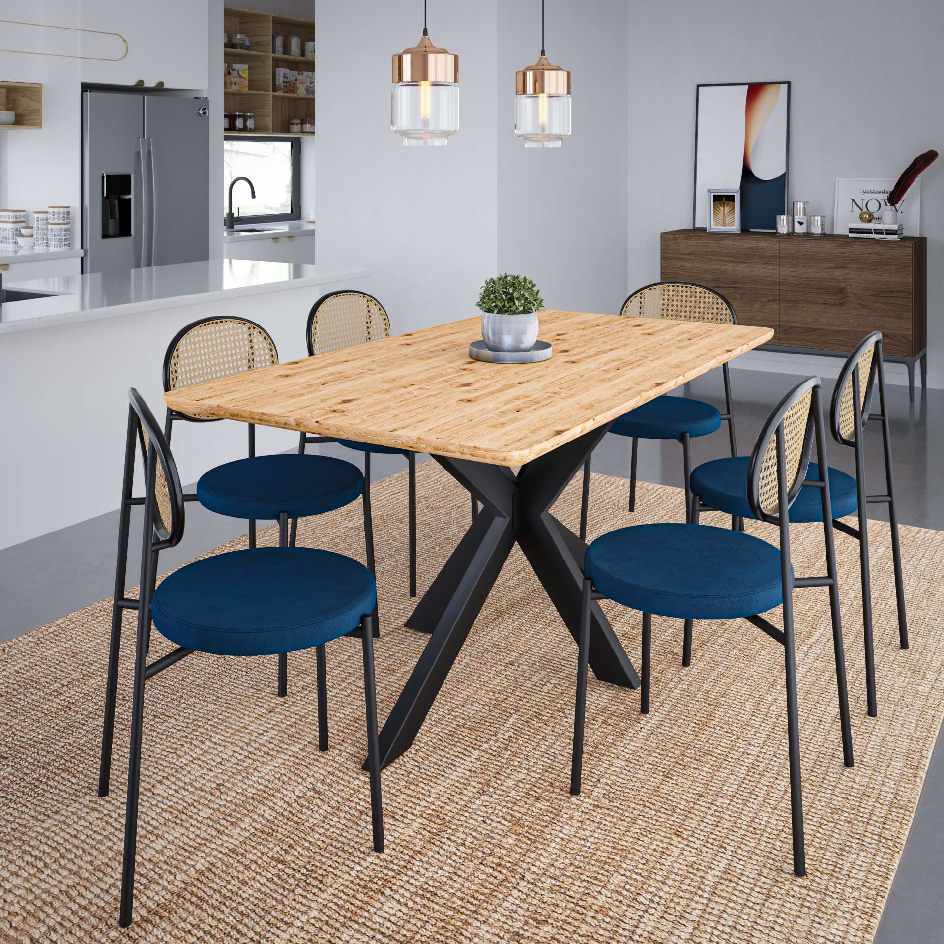 LeisureMod Ravenna 63" Rectangular Wood Dining Table With Modern Metal Base - Image 22