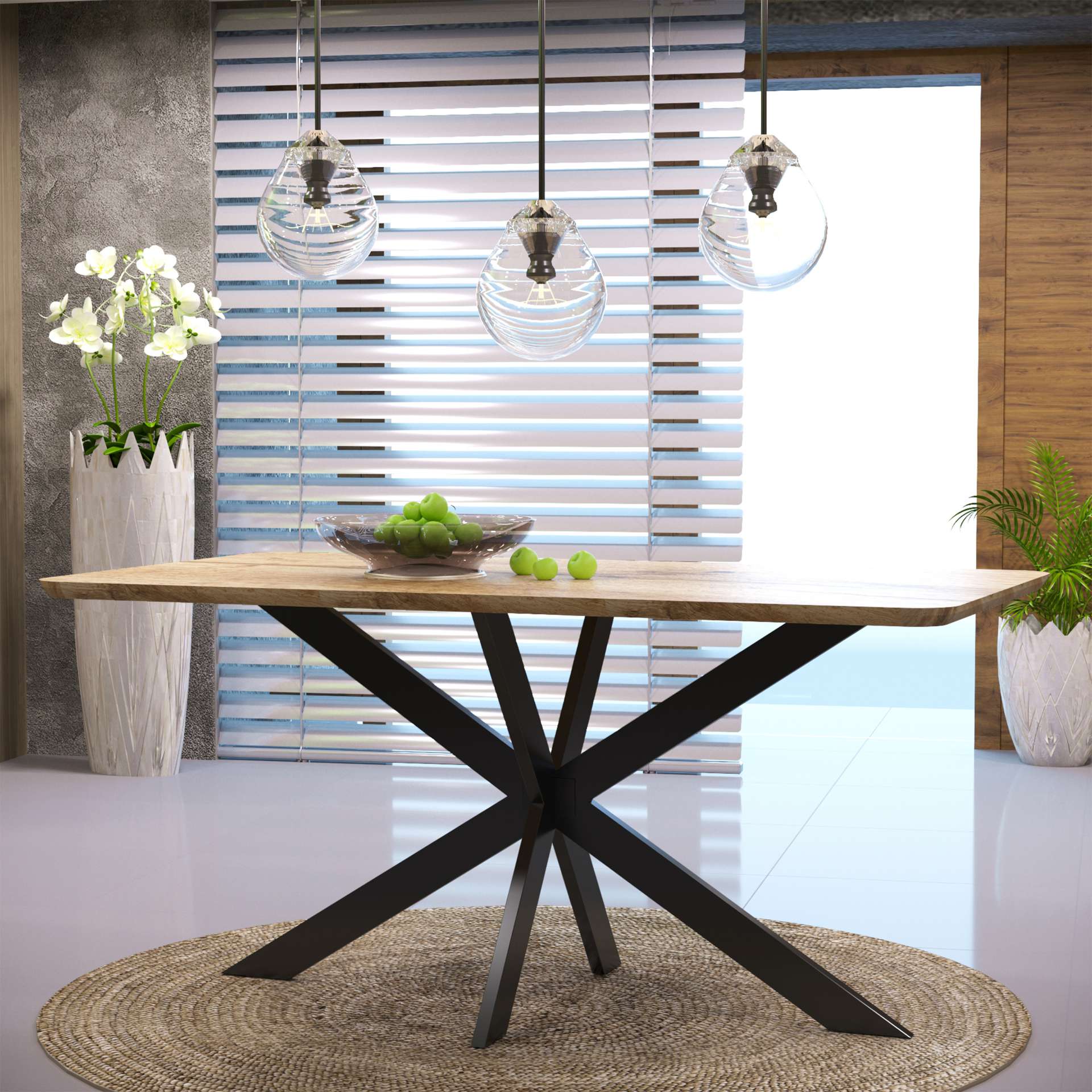 LeisureMod Ravenna 63" Rectangular Wood Dining Table With Modern Metal Base - Image 23