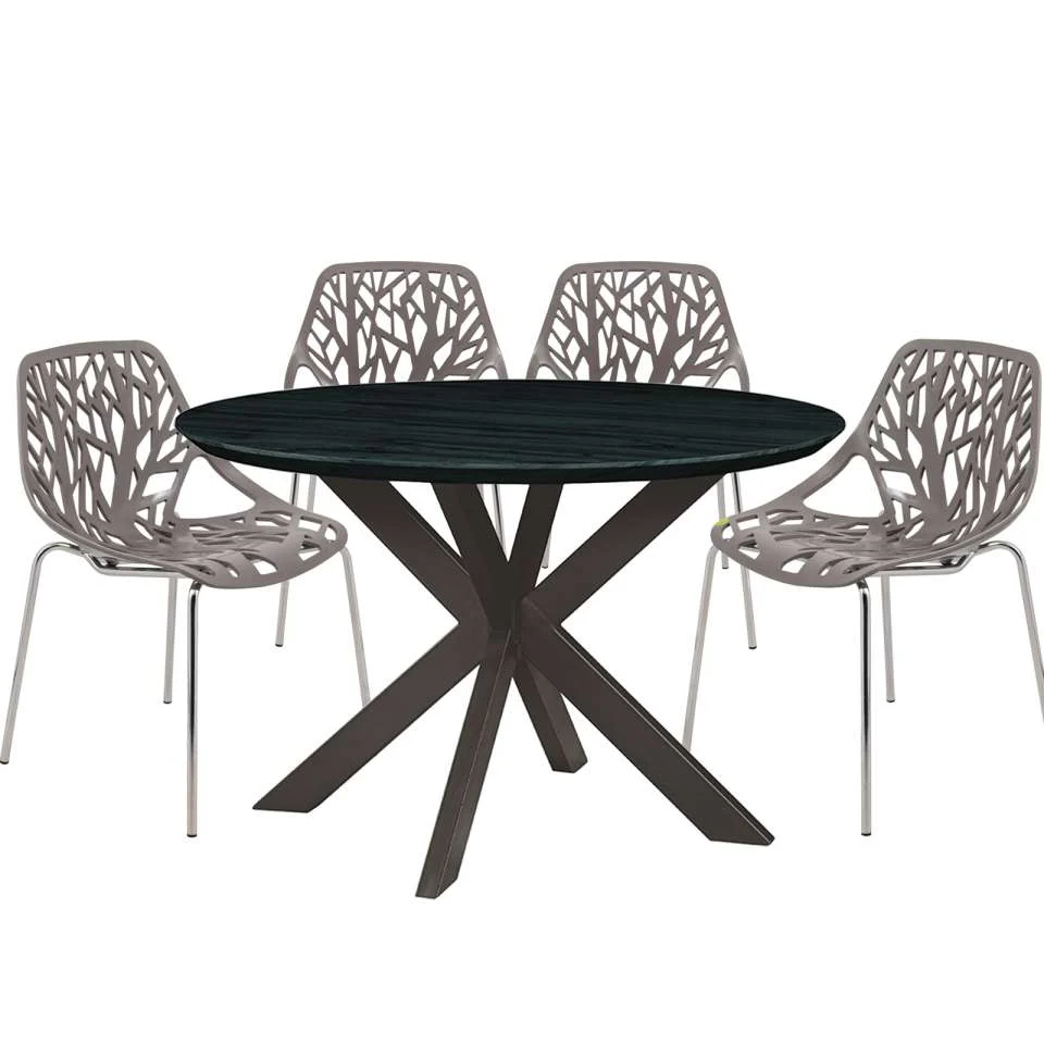 Leisuremod Ravenna Mid-Century Modern 5-Piece Metal Dining Set with 4 Stackable Plastic Chairs - Image 107