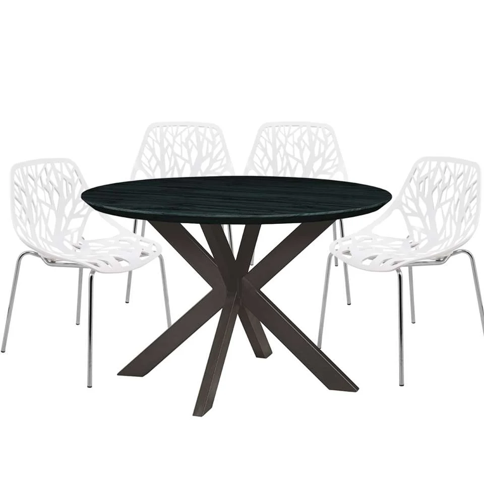 Leisuremod Ravenna Mid-Century Modern 5-Piece Metal Dining Set with 4 Stackable Plastic Chairs - Image 121