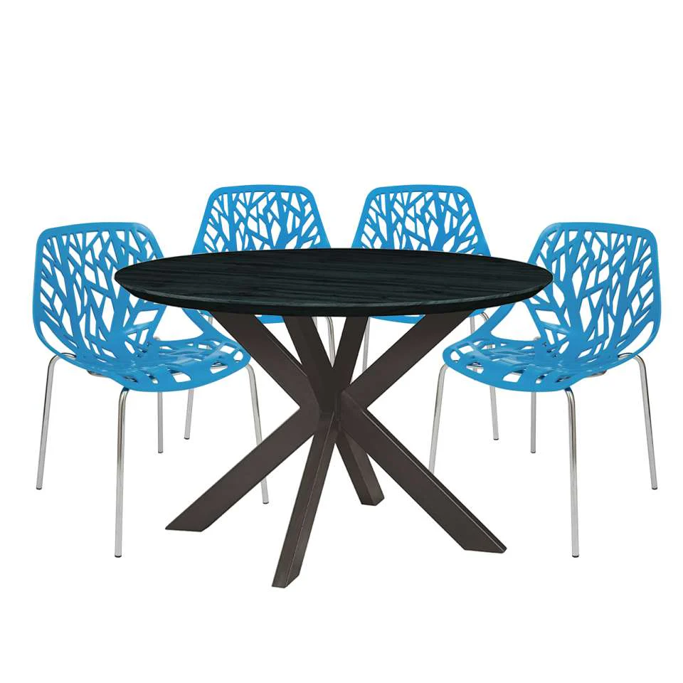 Leisuremod Ravenna Mid-Century Modern 5-Piece Metal Dining Set with 4 Stackable Plastic Chairs - Image 15