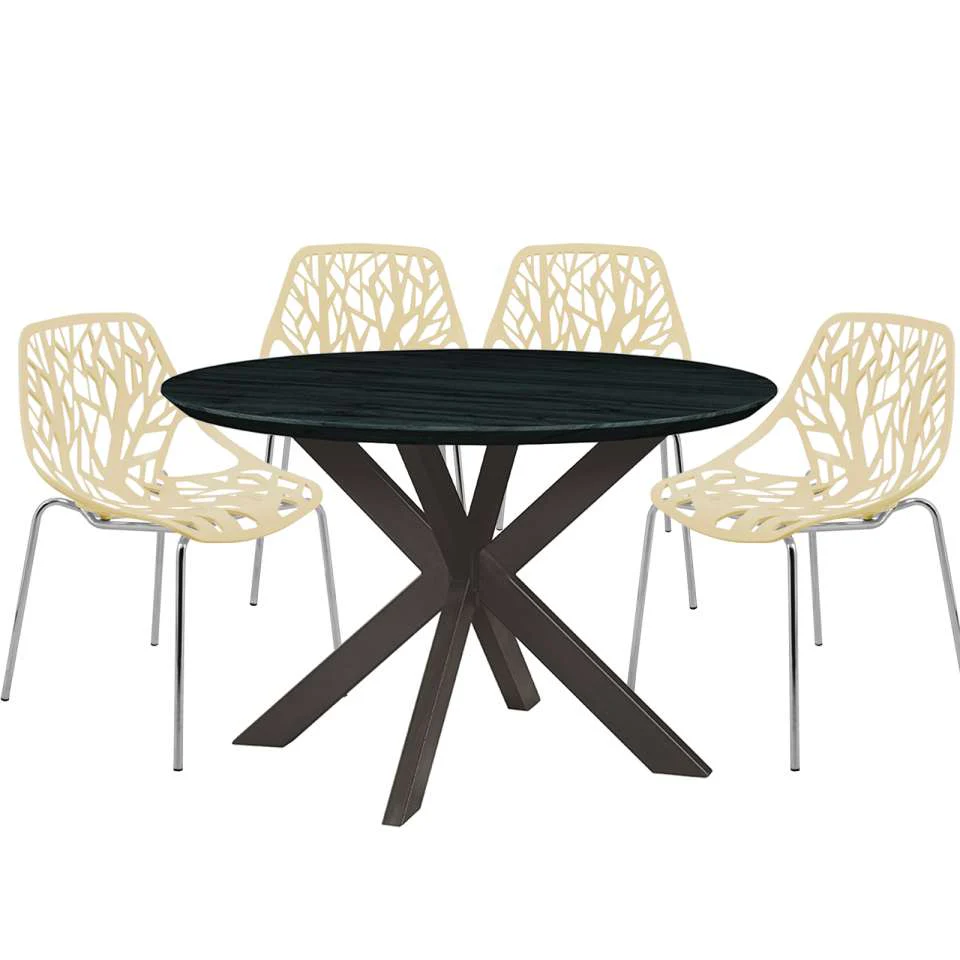 Leisuremod Ravenna Mid-Century Modern 5-Piece Metal Dining Set with 4 Stackable Plastic Chairs - Image 29
