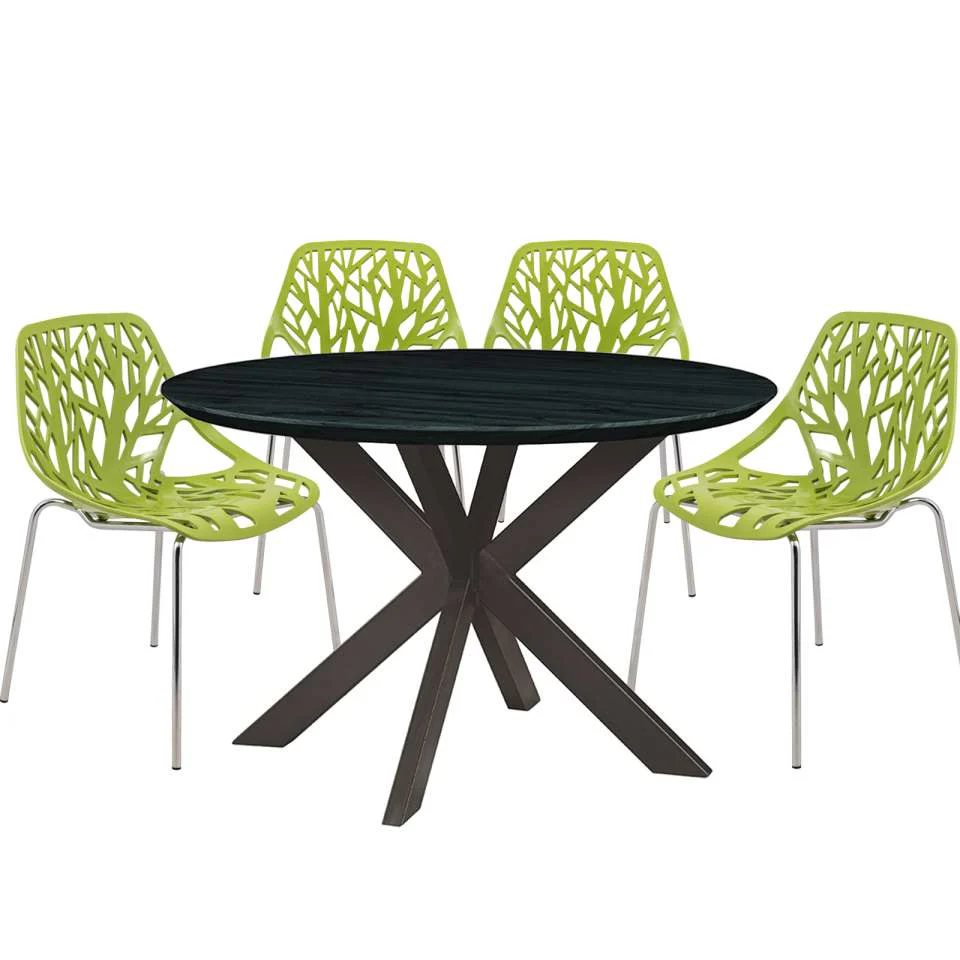 Leisuremod Ravenna Mid-Century Modern 5-Piece Metal Dining Set with 4 Stackable Plastic Chairs - Image 44